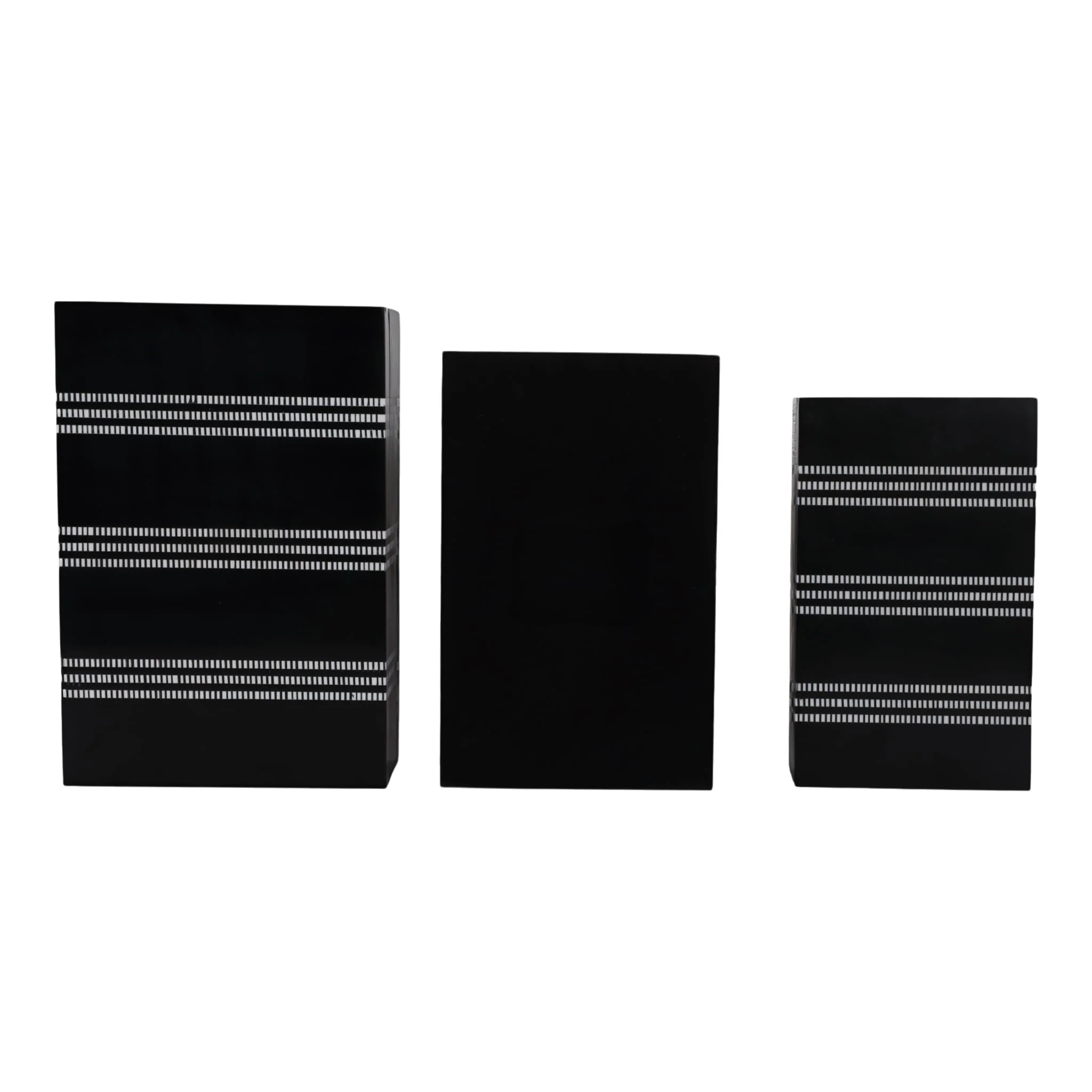 S/3 10/11/12" Ridged Stripes Boxes, Black/ivory - Image 6