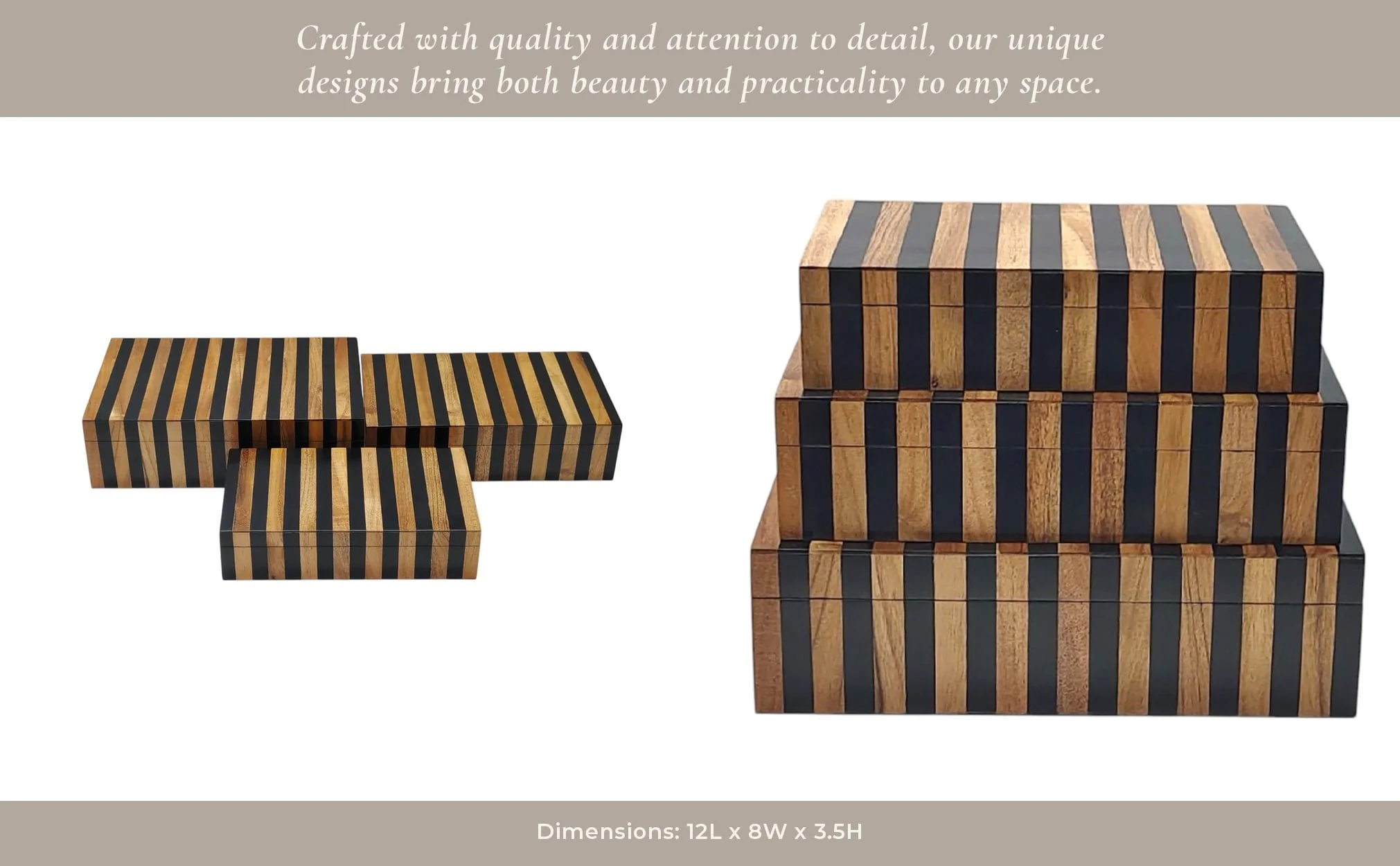 S/3 10/11/12" Striped Boxes, Natural/black - Image 10
