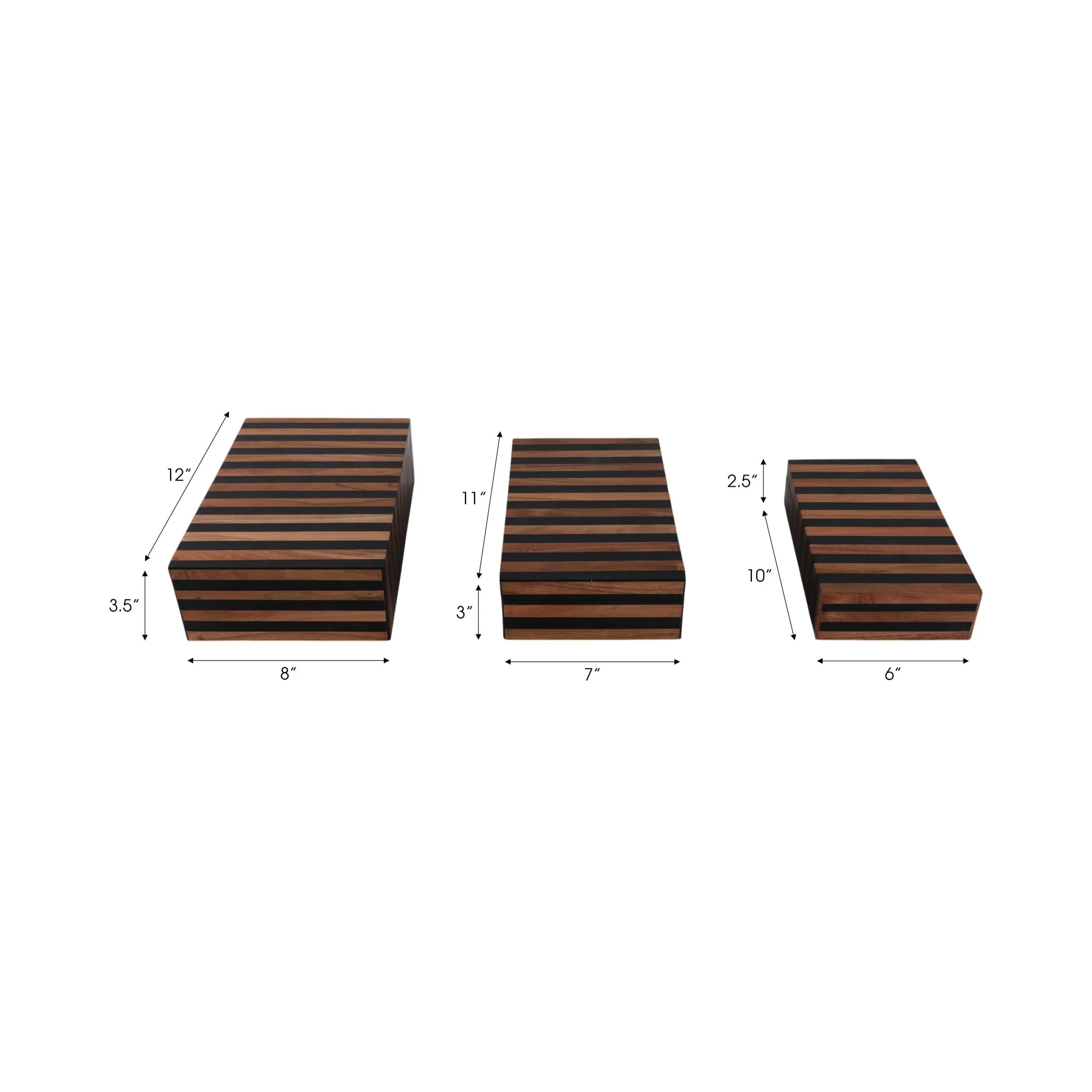 S/3 10/11/12" Striped Boxes, Natural/black - Image 8