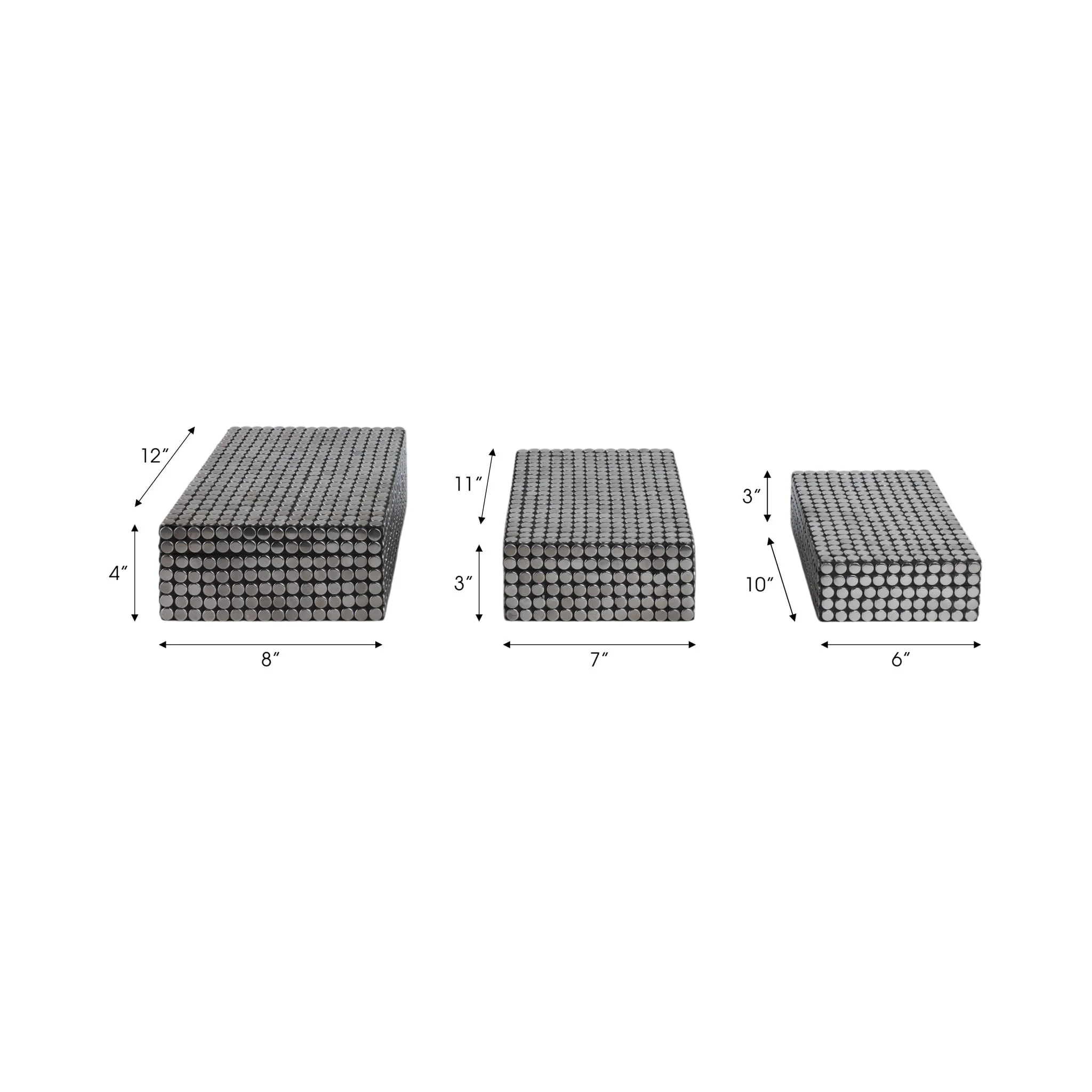 S/3 10/11/12" Studded Boxes, Black - Image 3