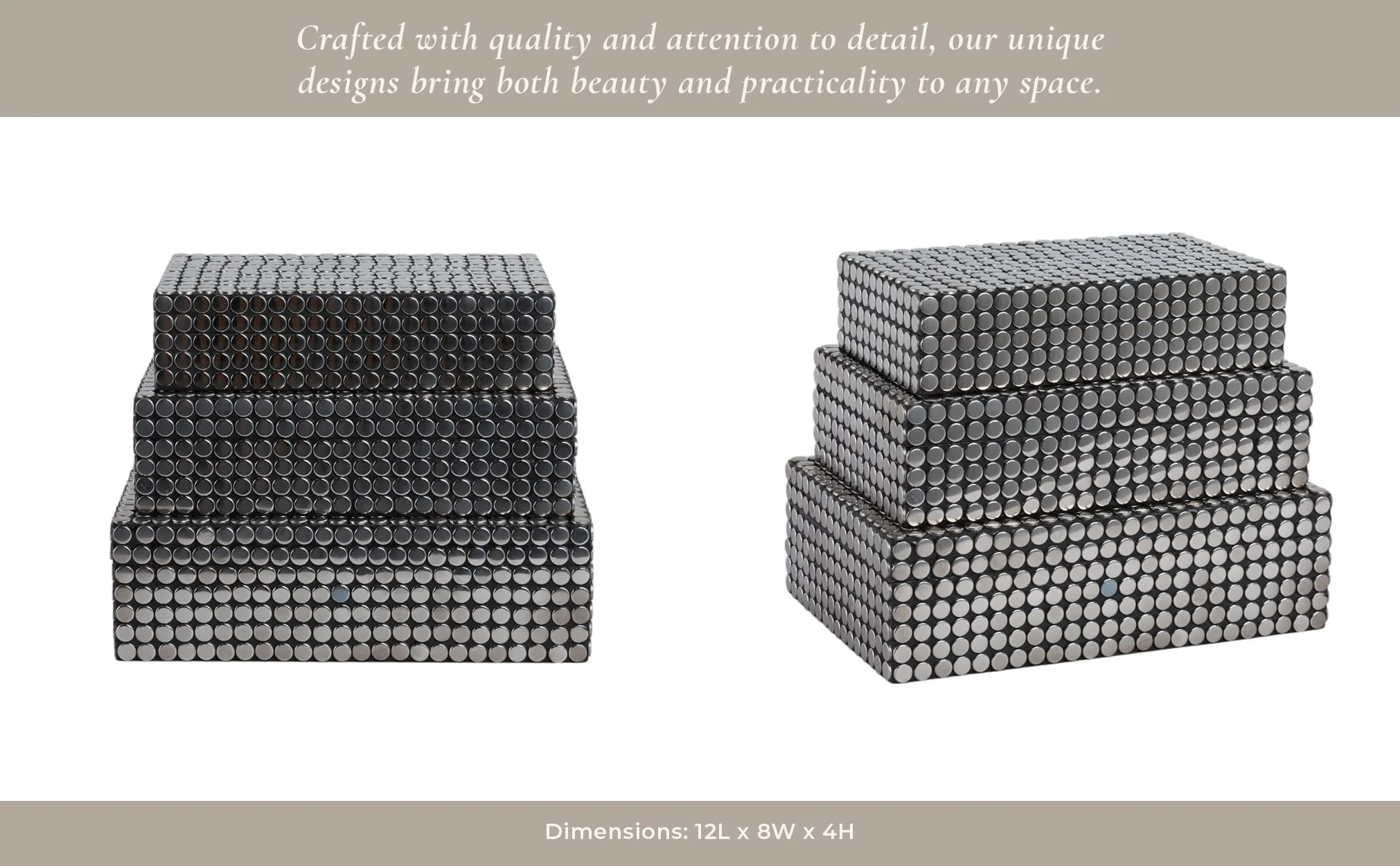 S/3 10/11/12" Studded Boxes, Black - Image 5