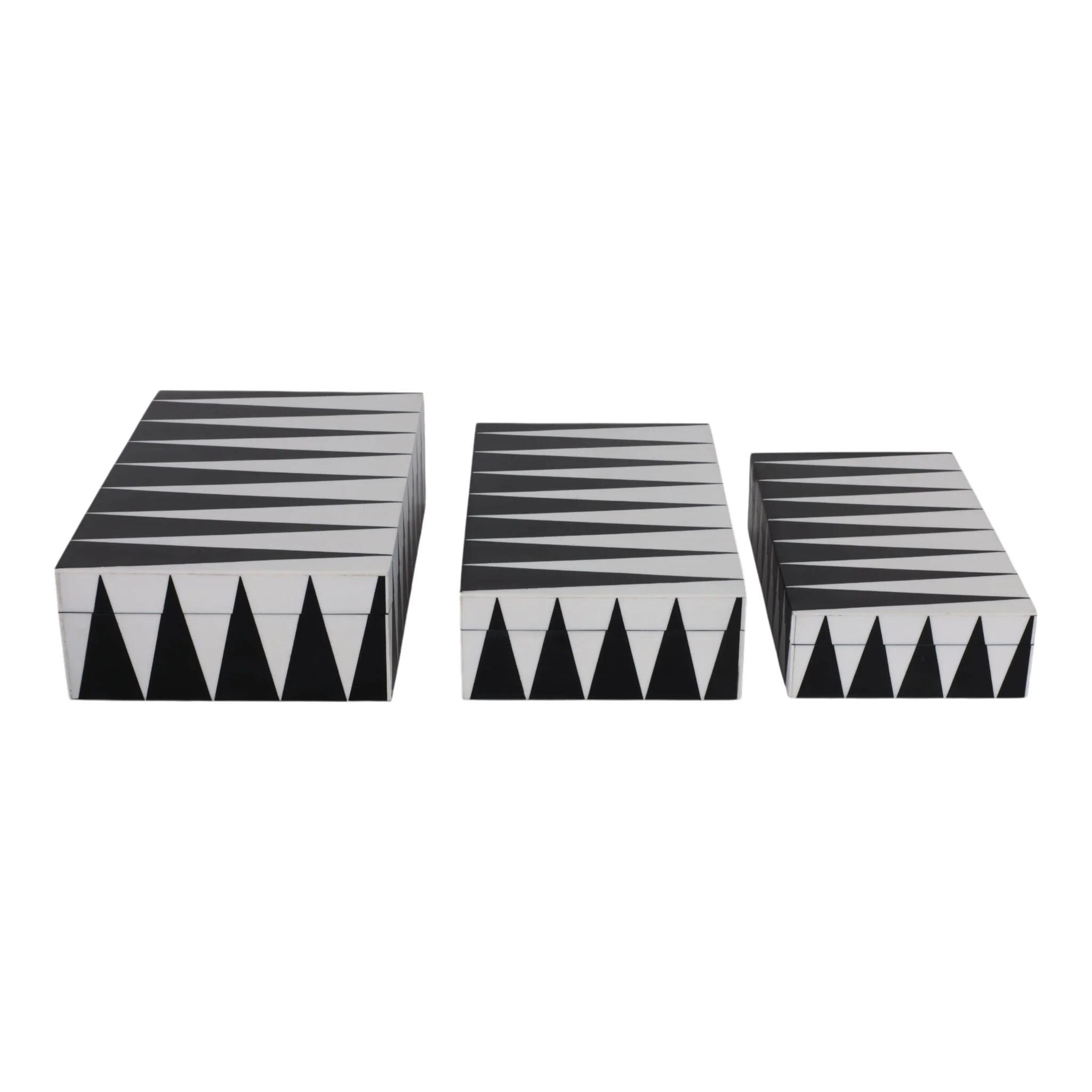 S/3 10/11/12" Triangle Pattern Boxes, Black/white - Image 2