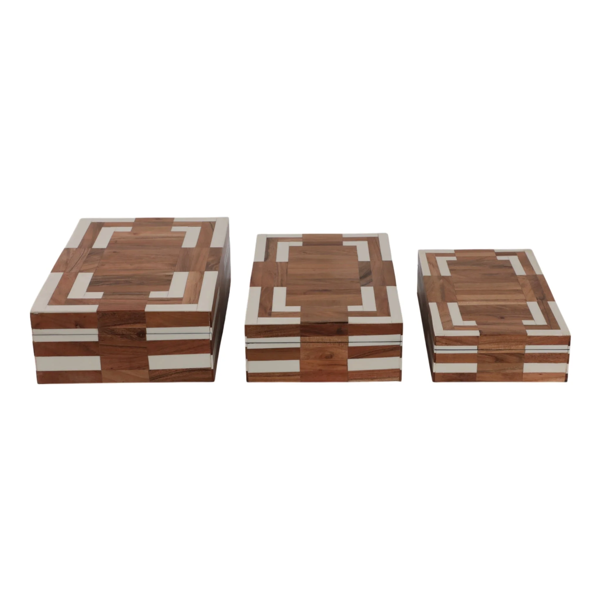 S/3 10/11/12" Wood Inlay Boxes, Natural/ivory - Image 4