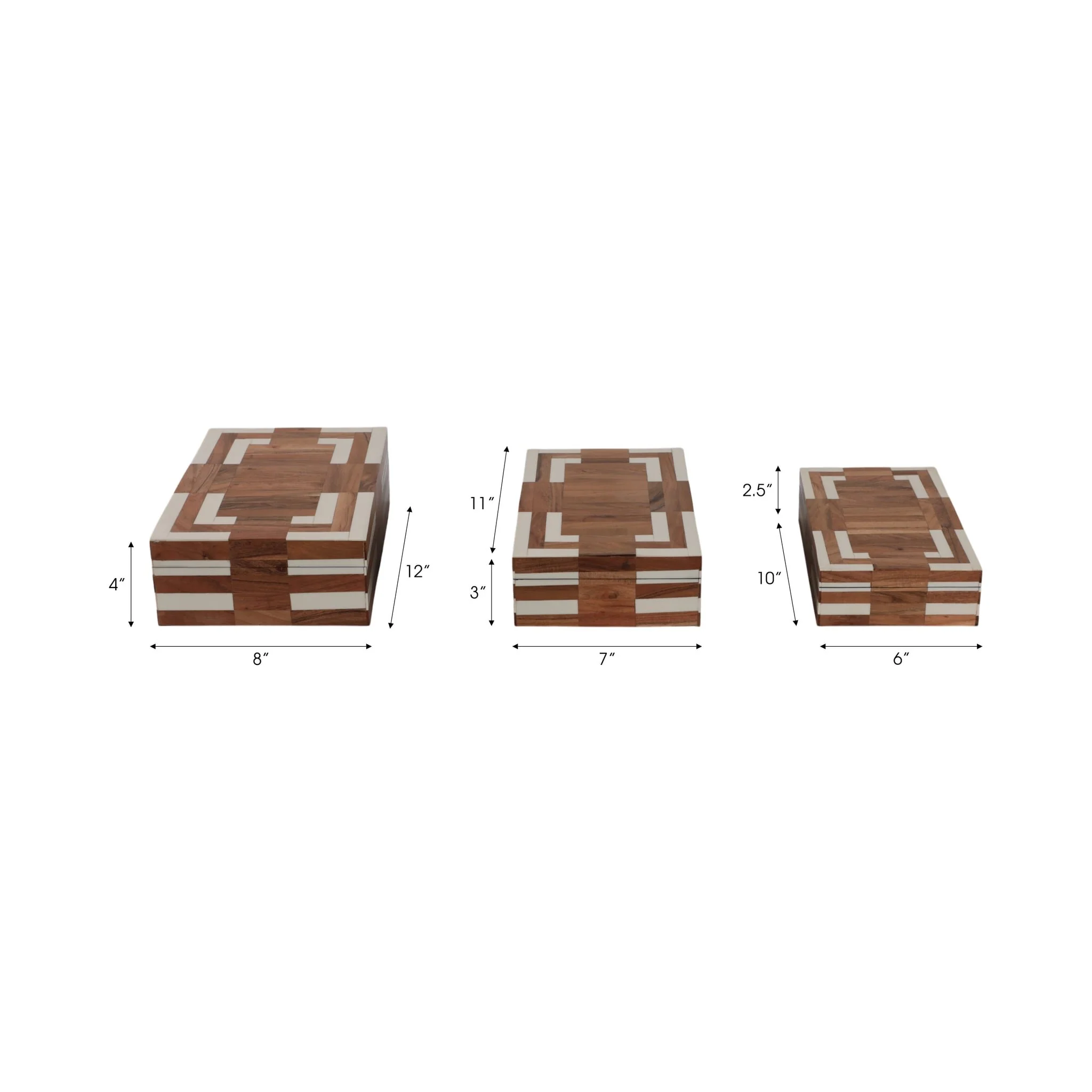 S/3 10/11/12" Wood Inlay Boxes, Natural/ivory - Image 9