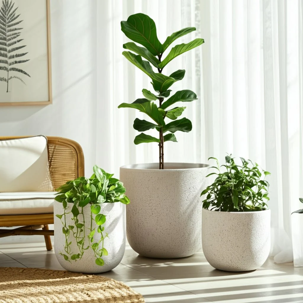 S/3 10/12/16" Cement Texture Resin Planters, Ivory - Image 11