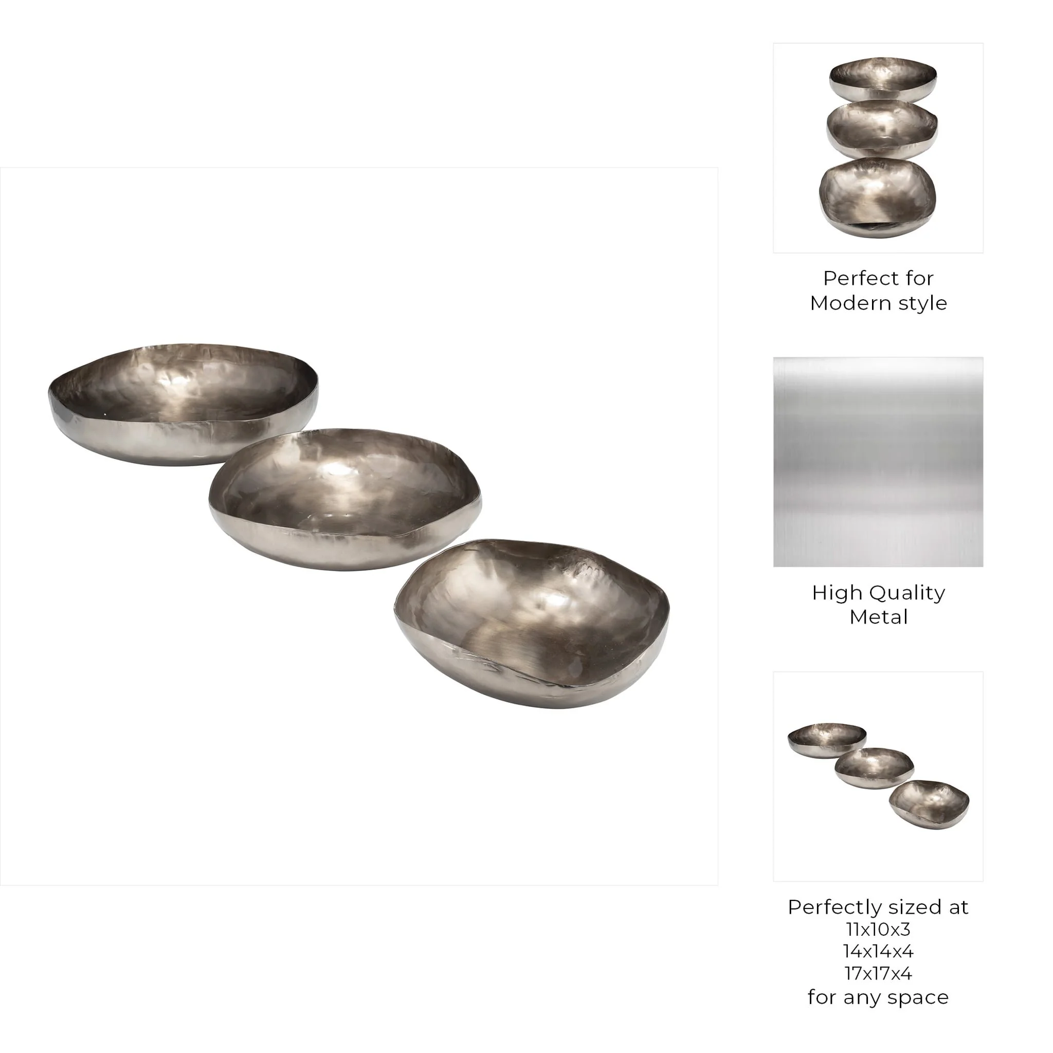 S/3 11/14/17"d Metal, Organic Shaped Bowls, Bronze - Image 8