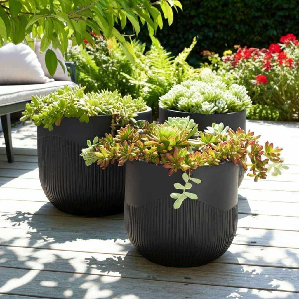 S/3 11/14/18" Resin Planters With Wavy Ribbing, Bl - Image 12