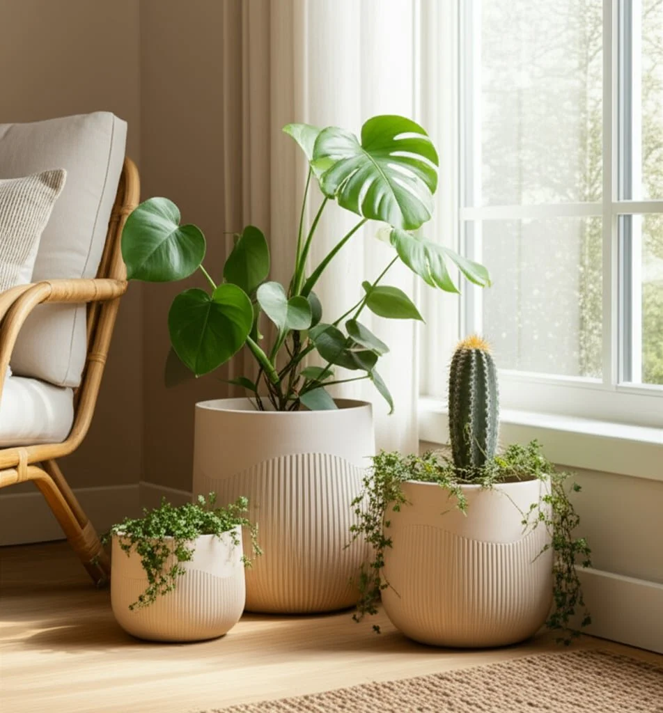 S/3 11/14/18" Resin Planters With Wavy Ribbing, Iv - Image 10