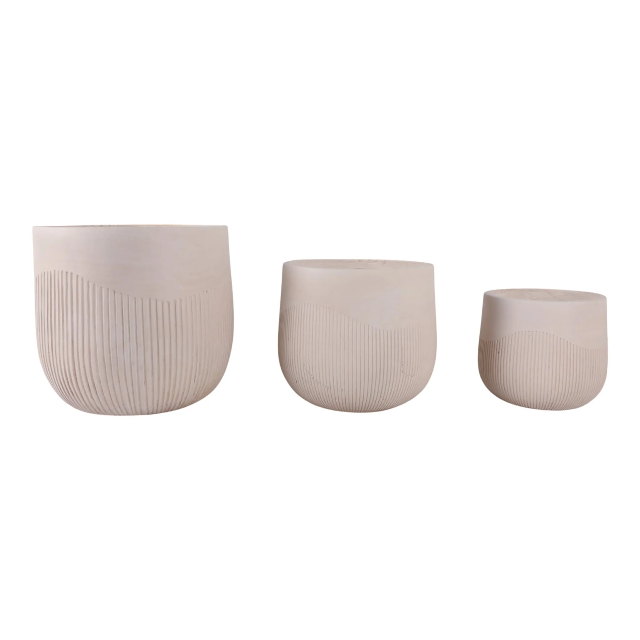 S/3 11/14/18" Resin Planters With Wavy Ribbing, Iv - Image 2