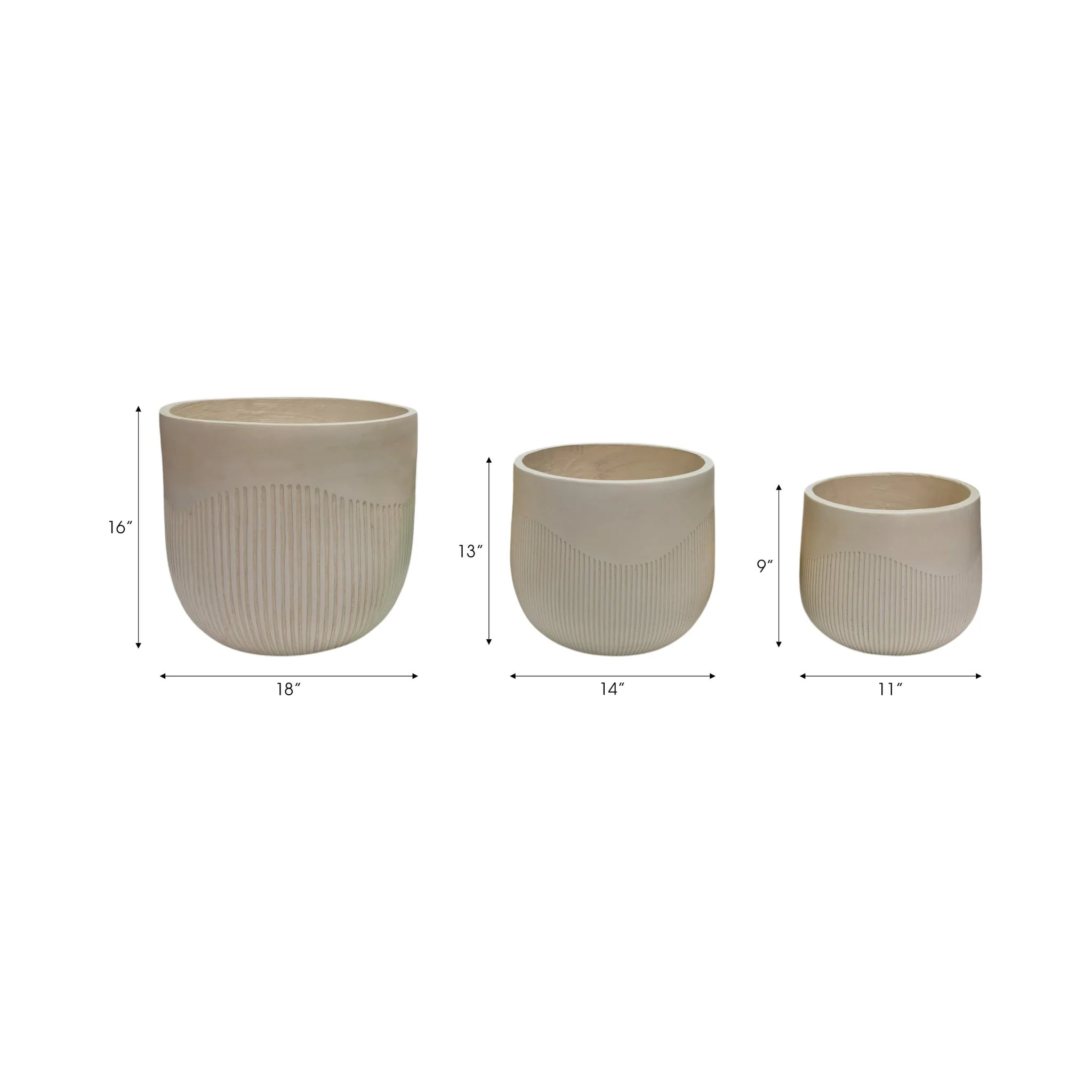 S/3 11/14/18" Resin Planters With Wavy Ribbing, Iv - Image 8