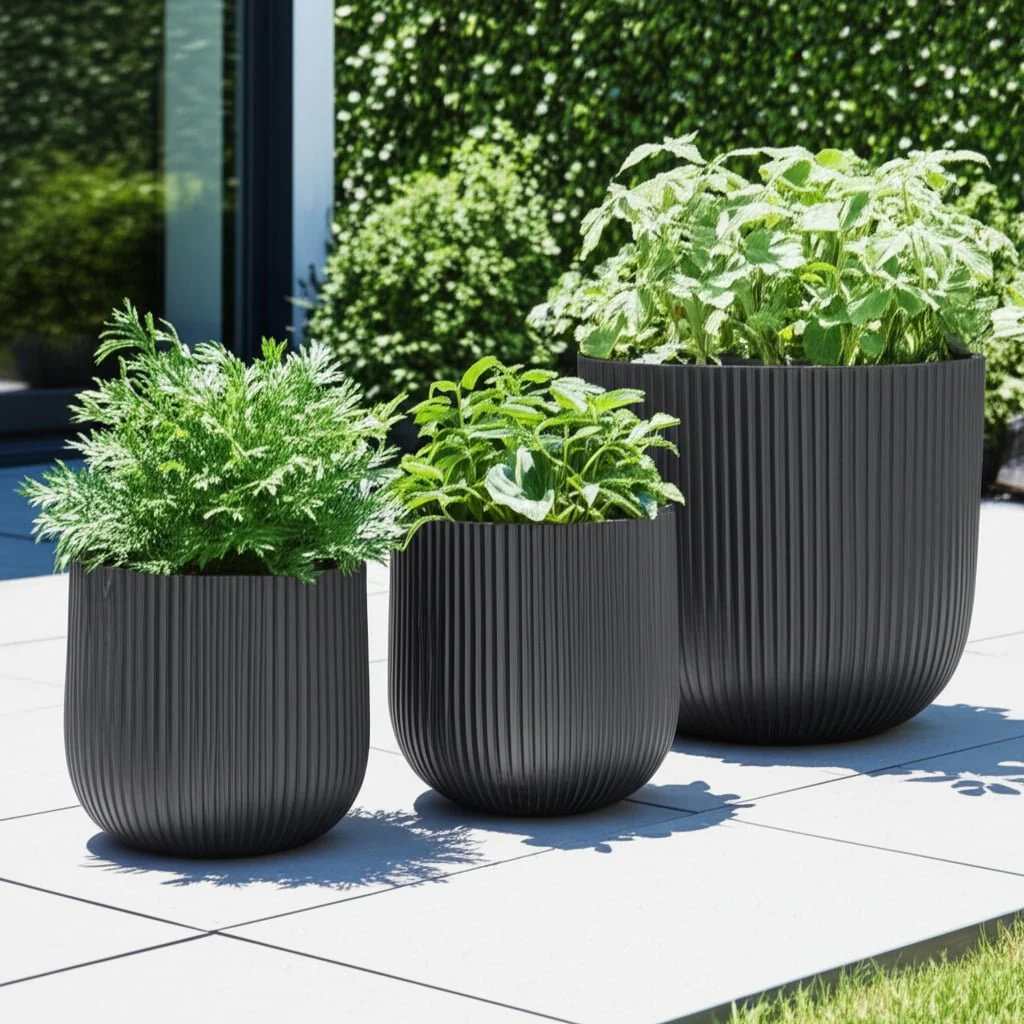S/3 11/14/18" Ribbed Resin Planters, Black - Image 11