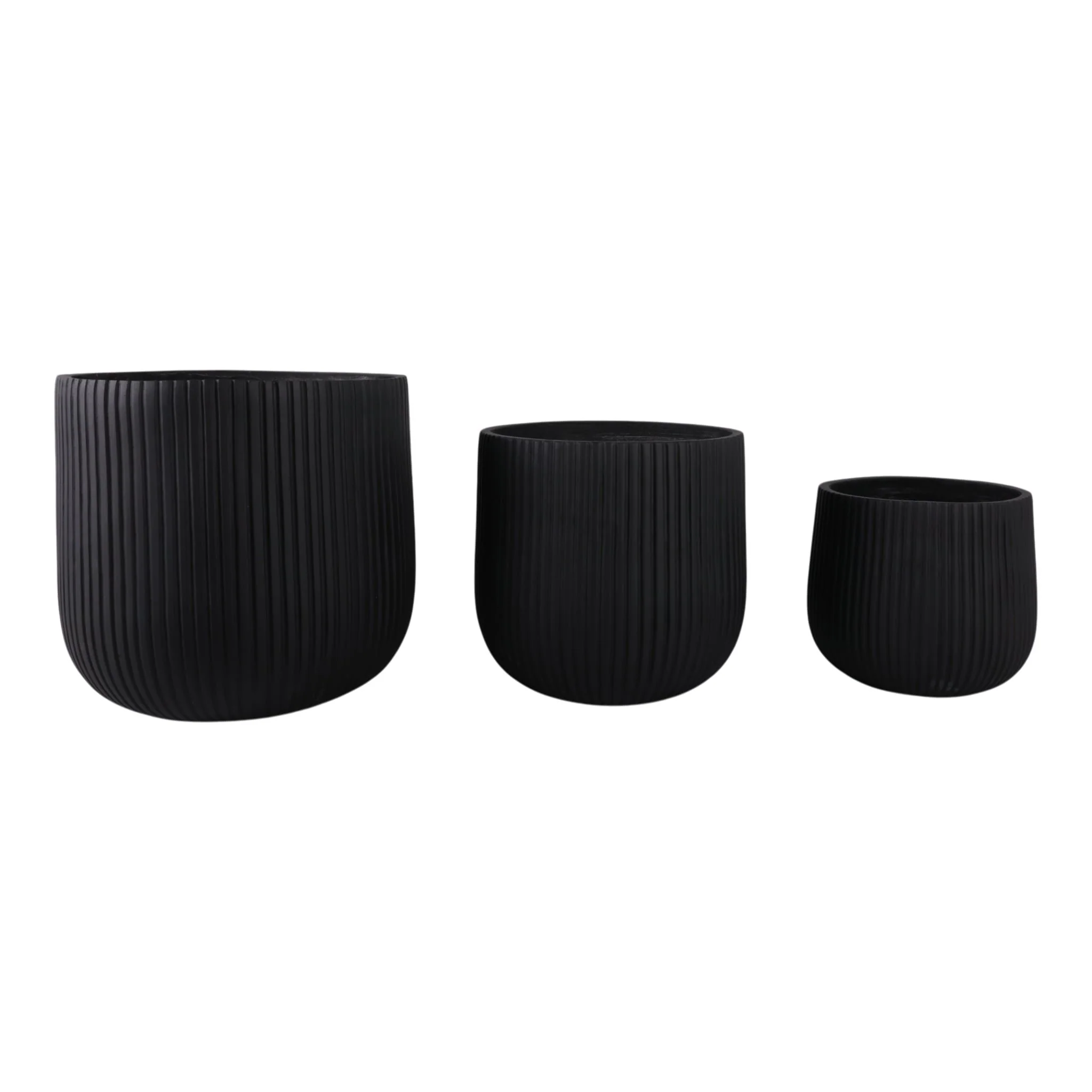 S/3 11/14/18" Ribbed Resin Planters, Black - Image 2