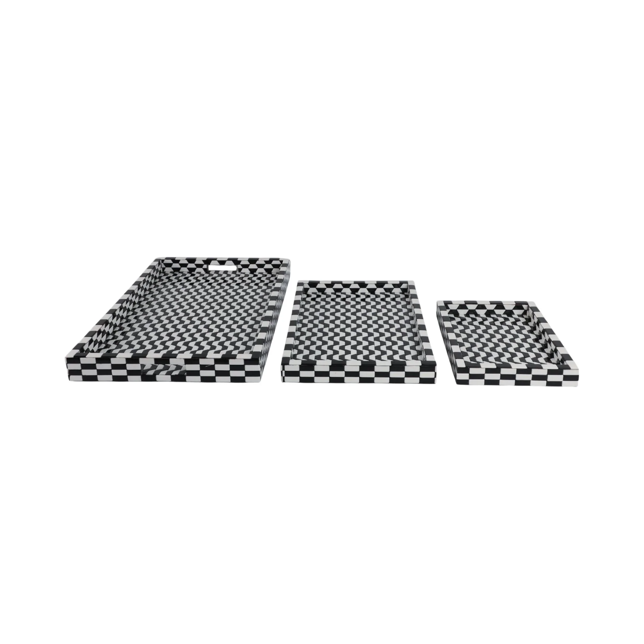 S/3 13/18/24" Geo 3d Resin Trays, Black/white - Image 3