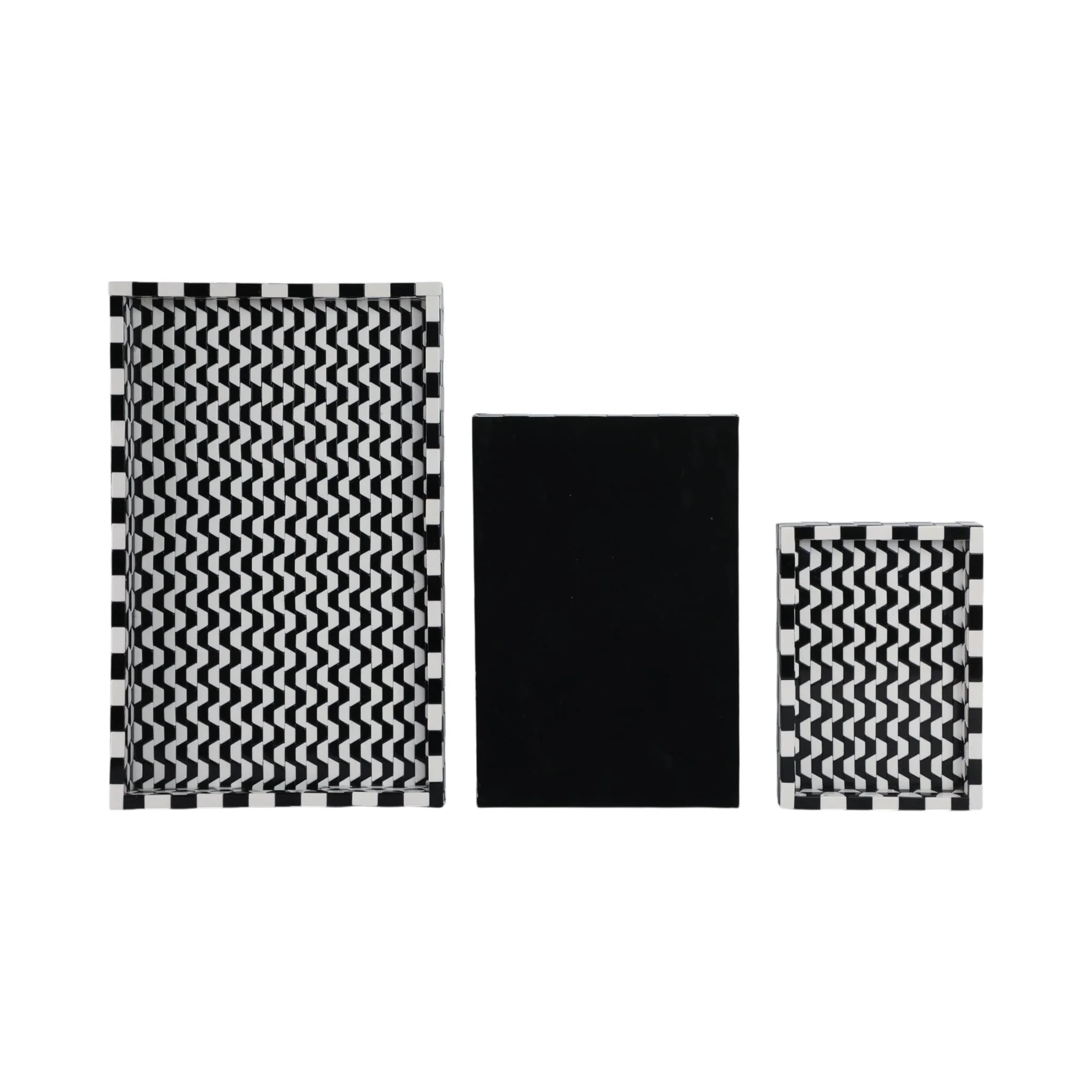 S/3 13/18/24" Geo 3d Resin Trays, Black/white - Image 5