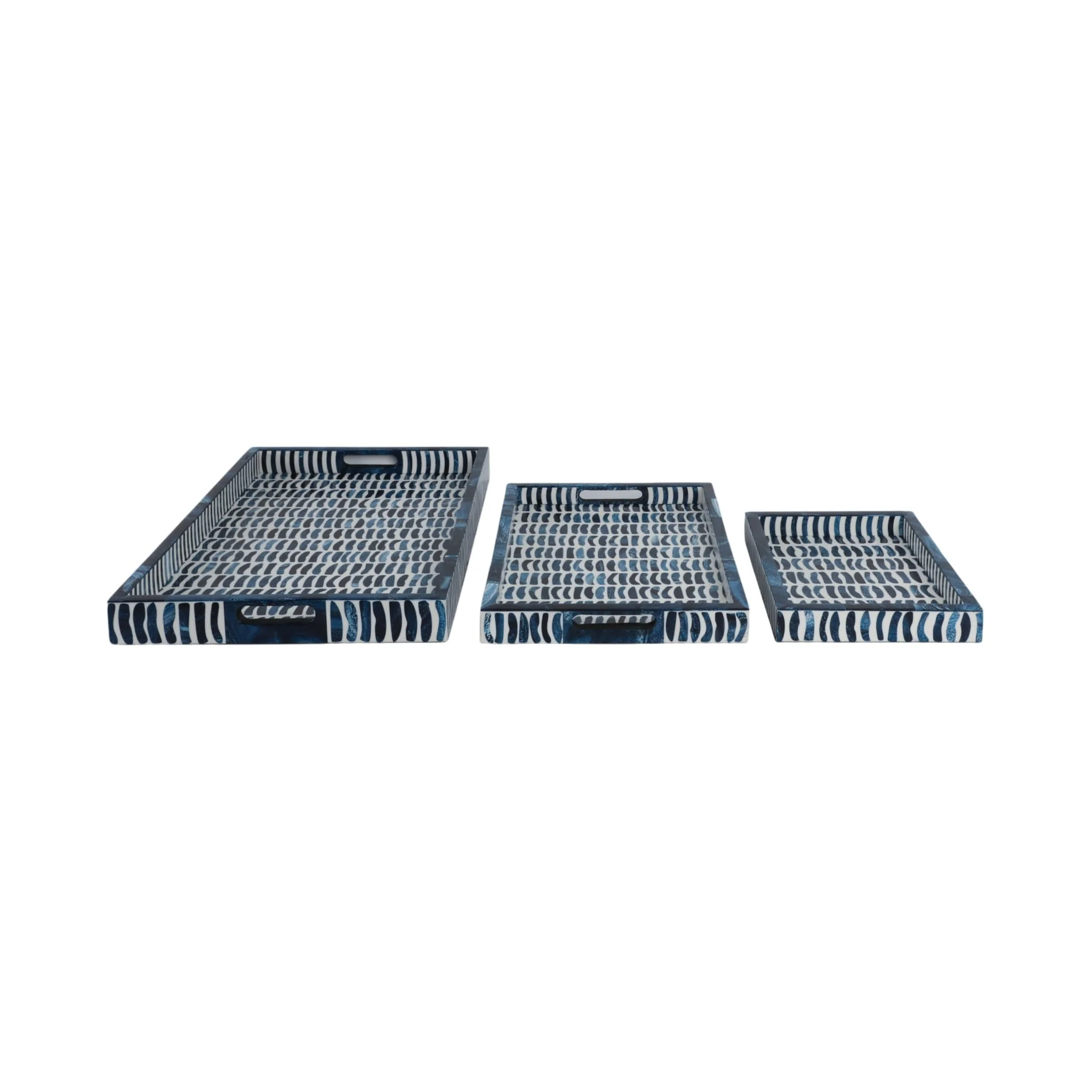 S/3 13/18/24" Trays With Inlay Pieces, Blue/white - Image 3