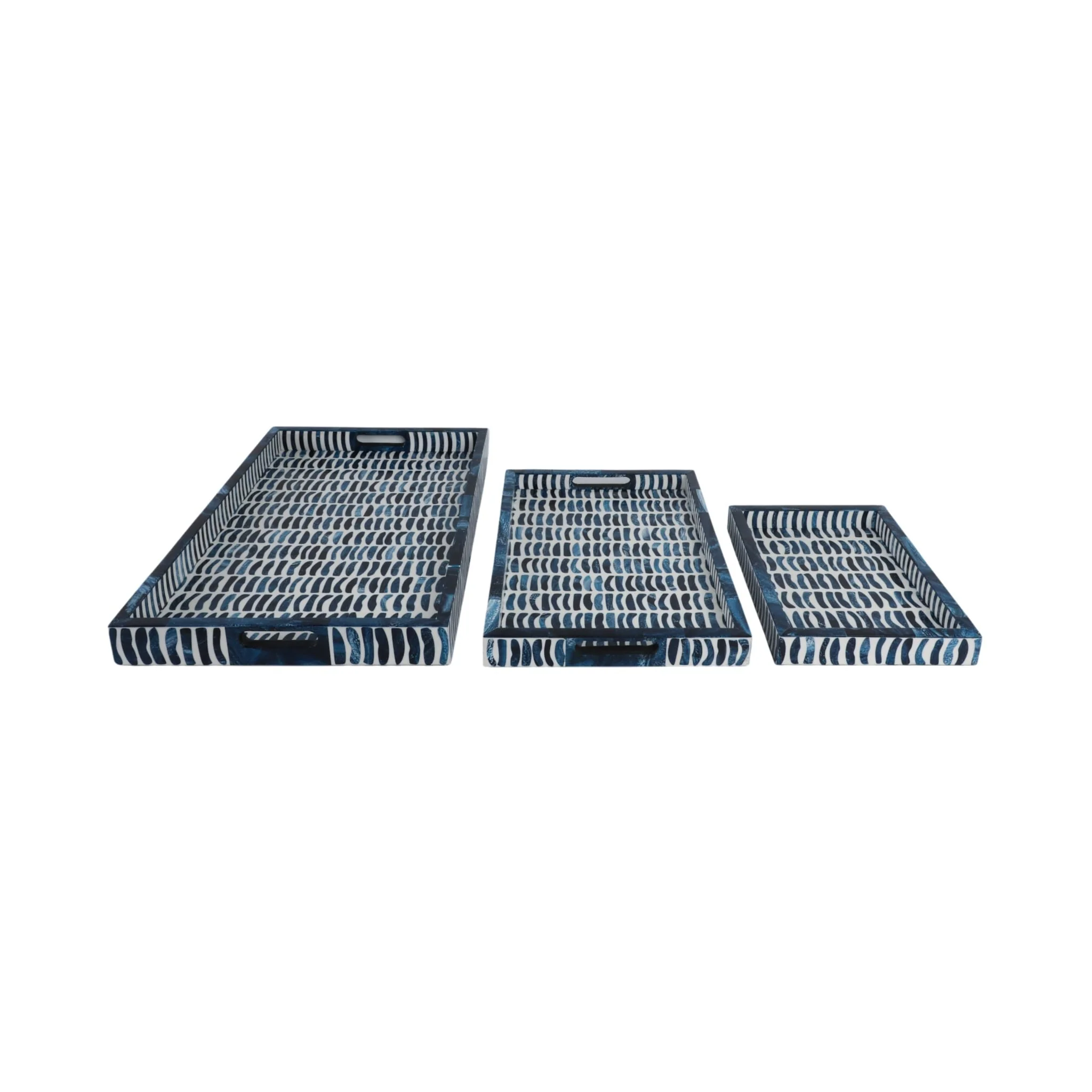 S/3 13/18/24" Trays With Inlay Pieces, Blue/white - Image 4