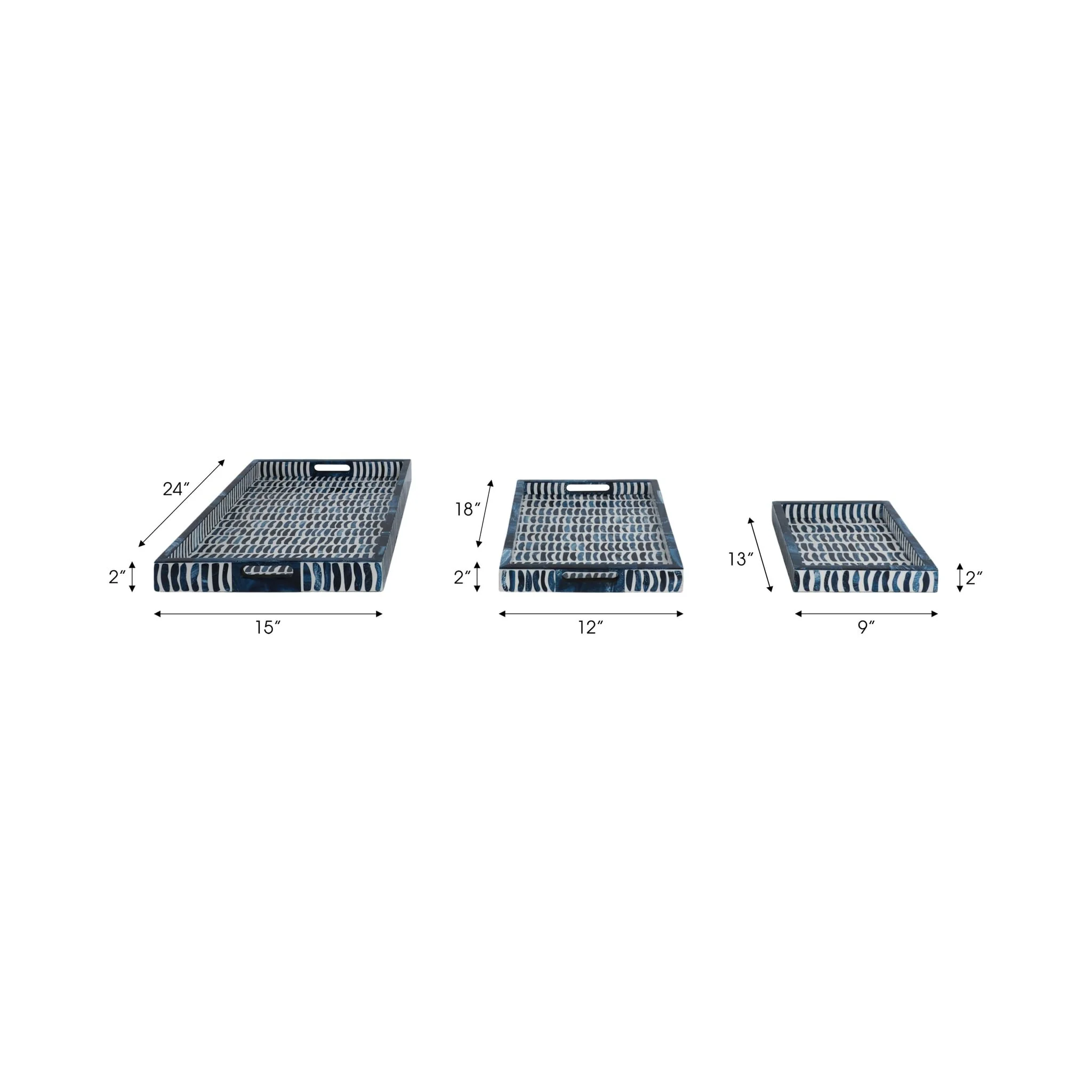S/3 13/18/24" Trays With Inlay Pieces, Blue/white - Image 7