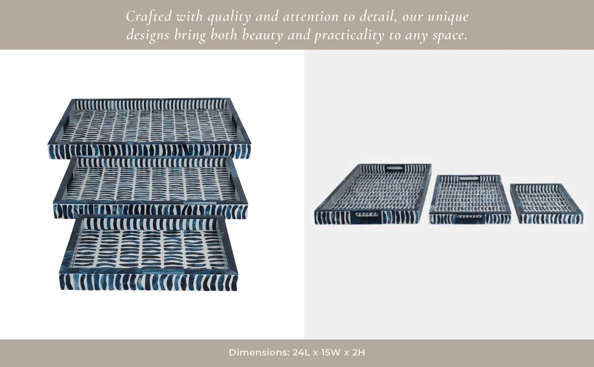 S/3 13/18/24" Trays With Inlay Pieces, Blue/white - Image 9