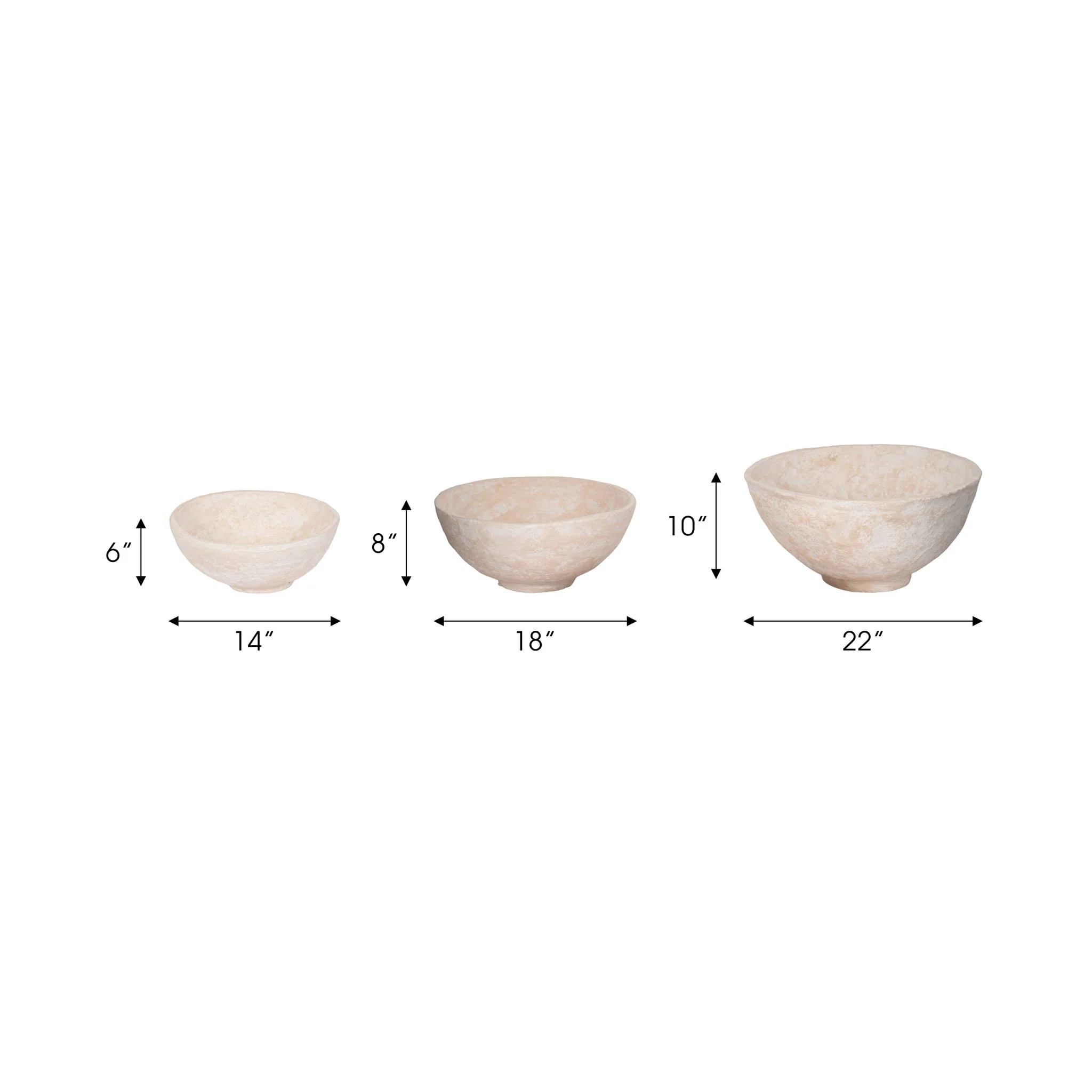 S/3 14/18/22" Paper Mache Bowls, White - Image 7