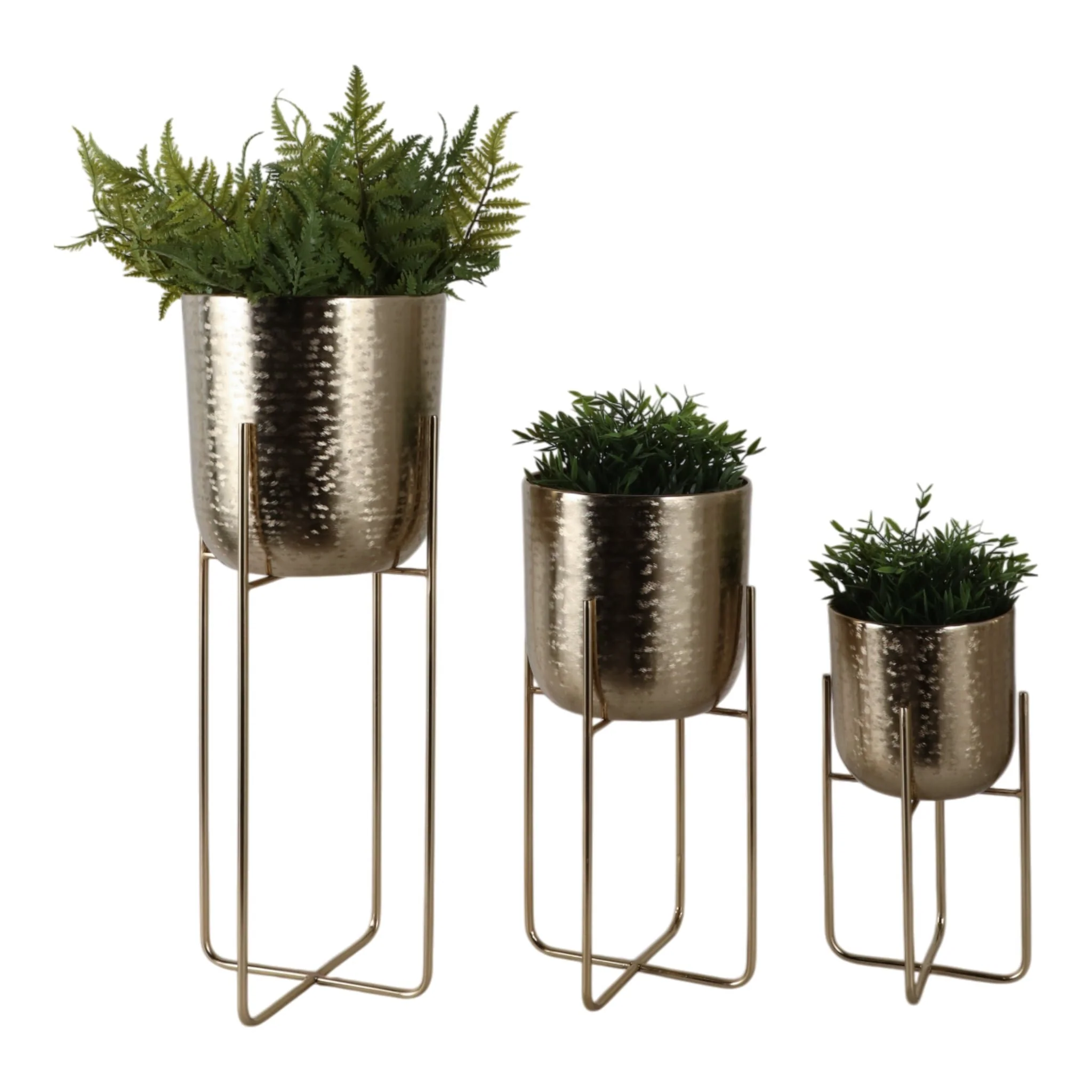 S/3 15/20/27" Etched Metal Planter On Stand, Gold - Image 2