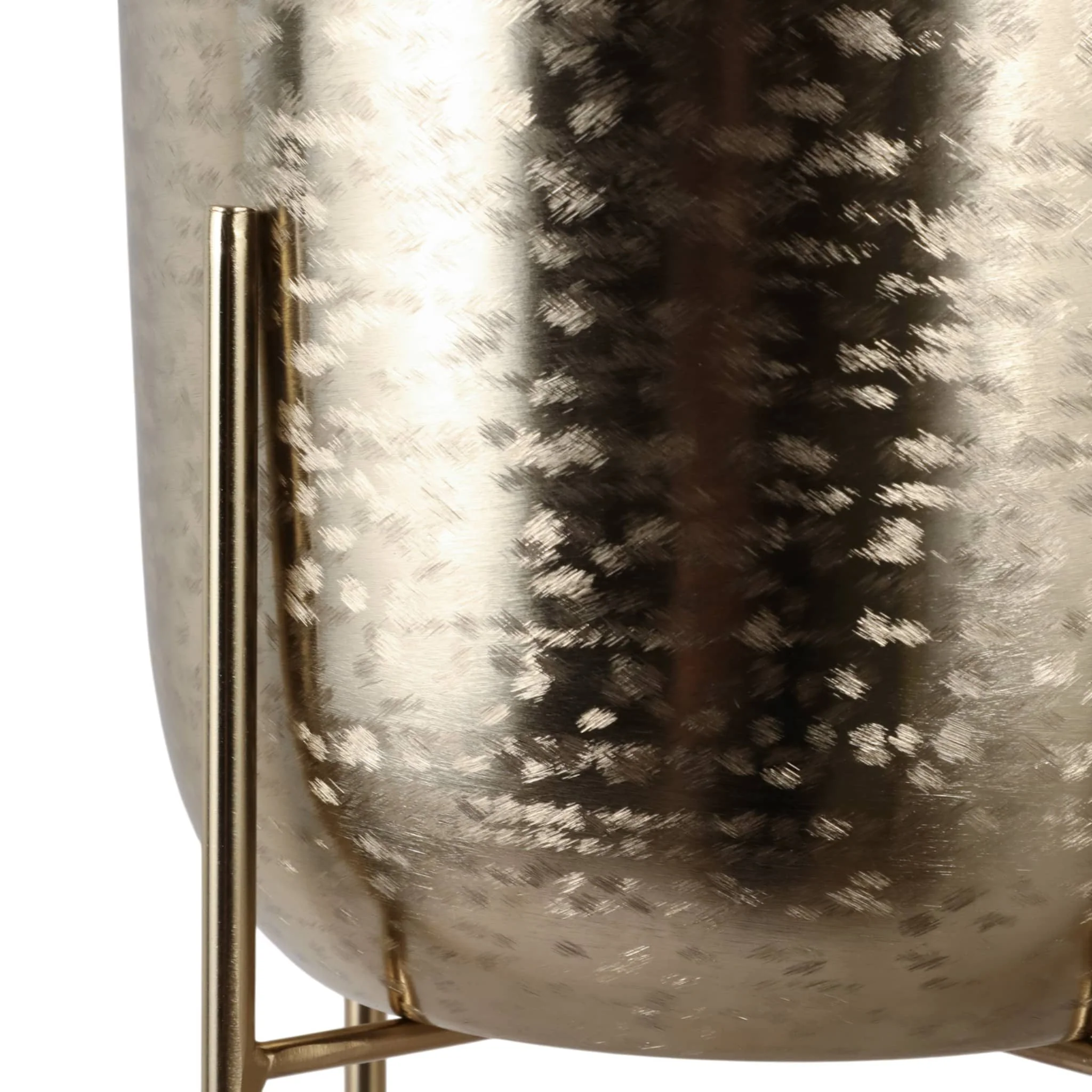 S/3 15/20/27" Etched Metal Planter On Stand, Gold - Image 5