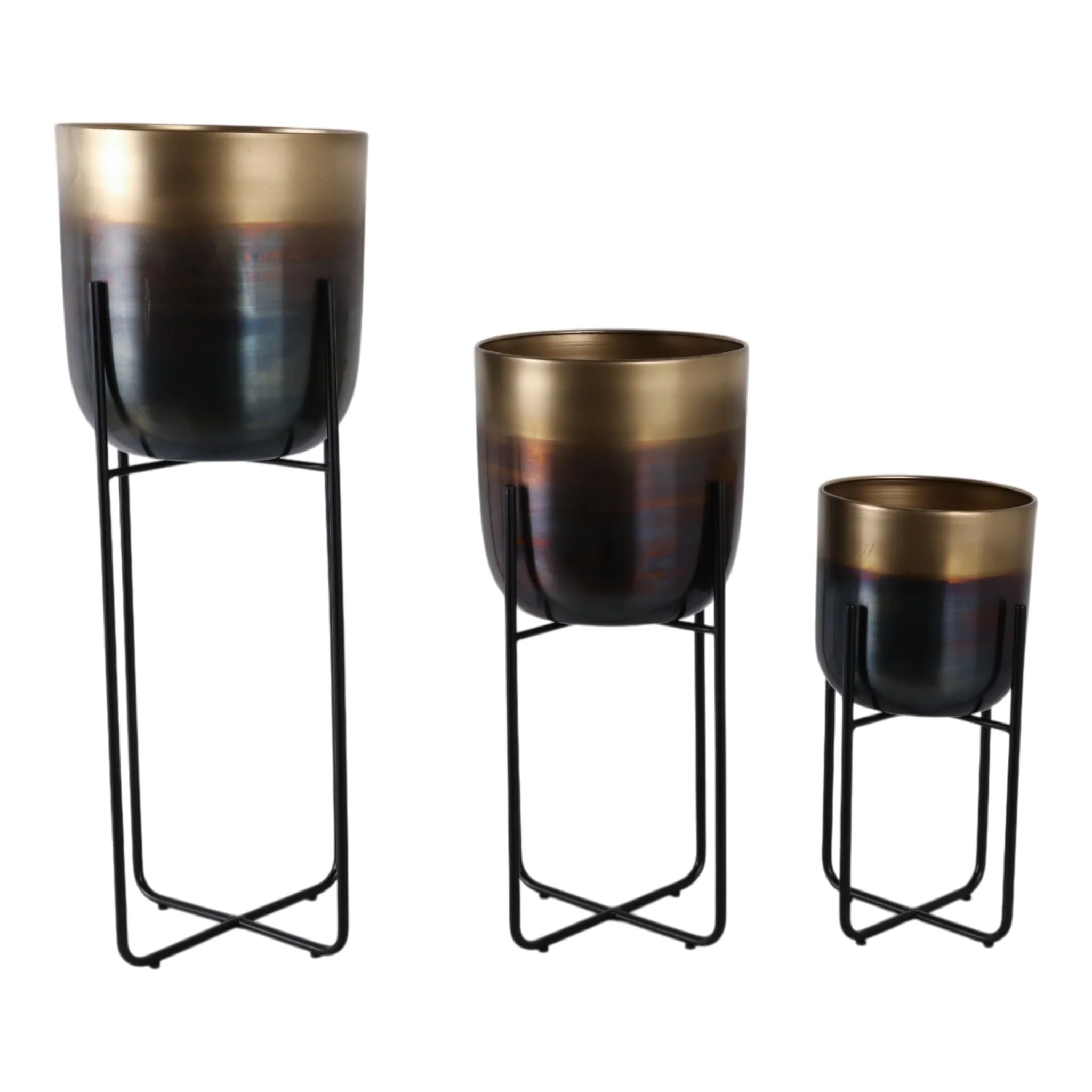 S/3 15/20/27" Ombre Metal Planter On Stand, Gold/b - Image 3