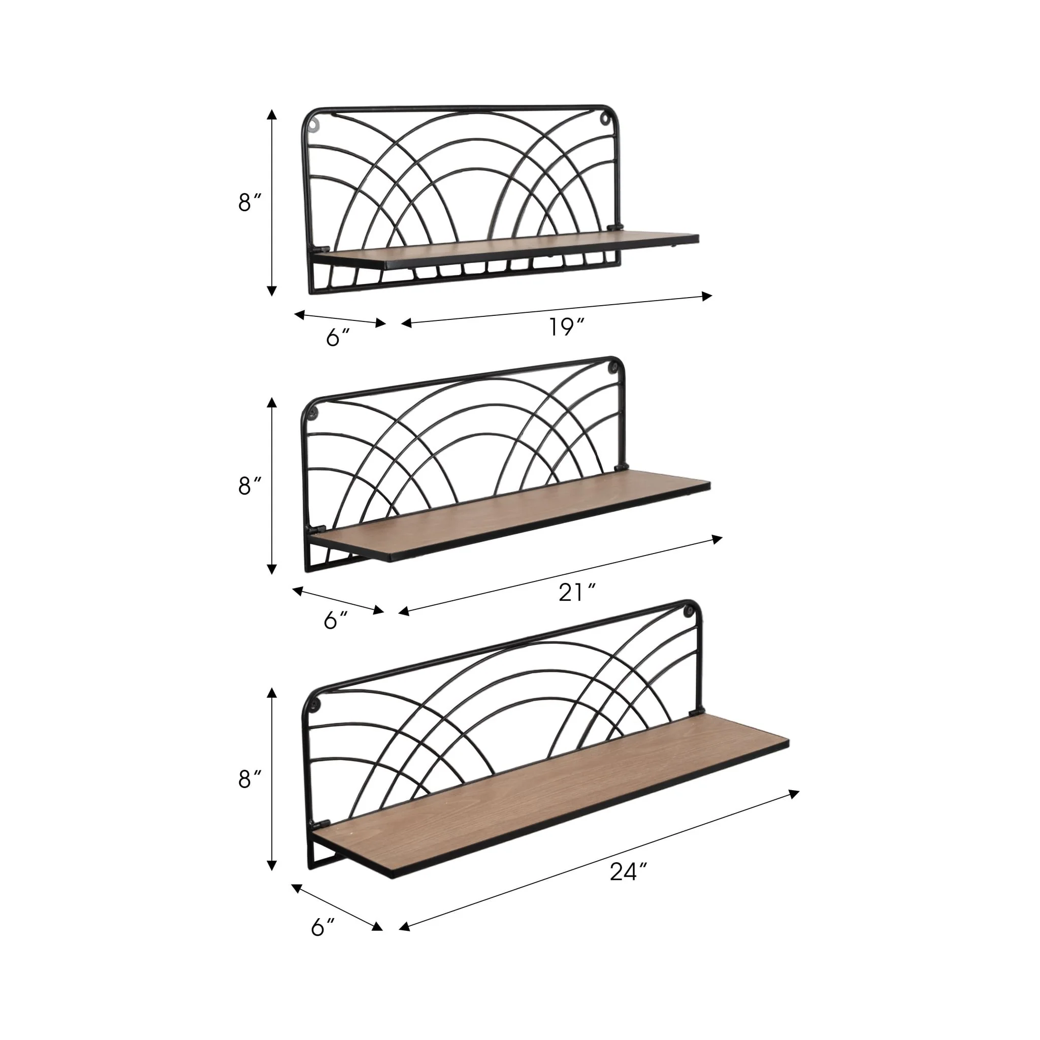 S/3 19/21/24" Wall Shelves, Natural/black - Image 7