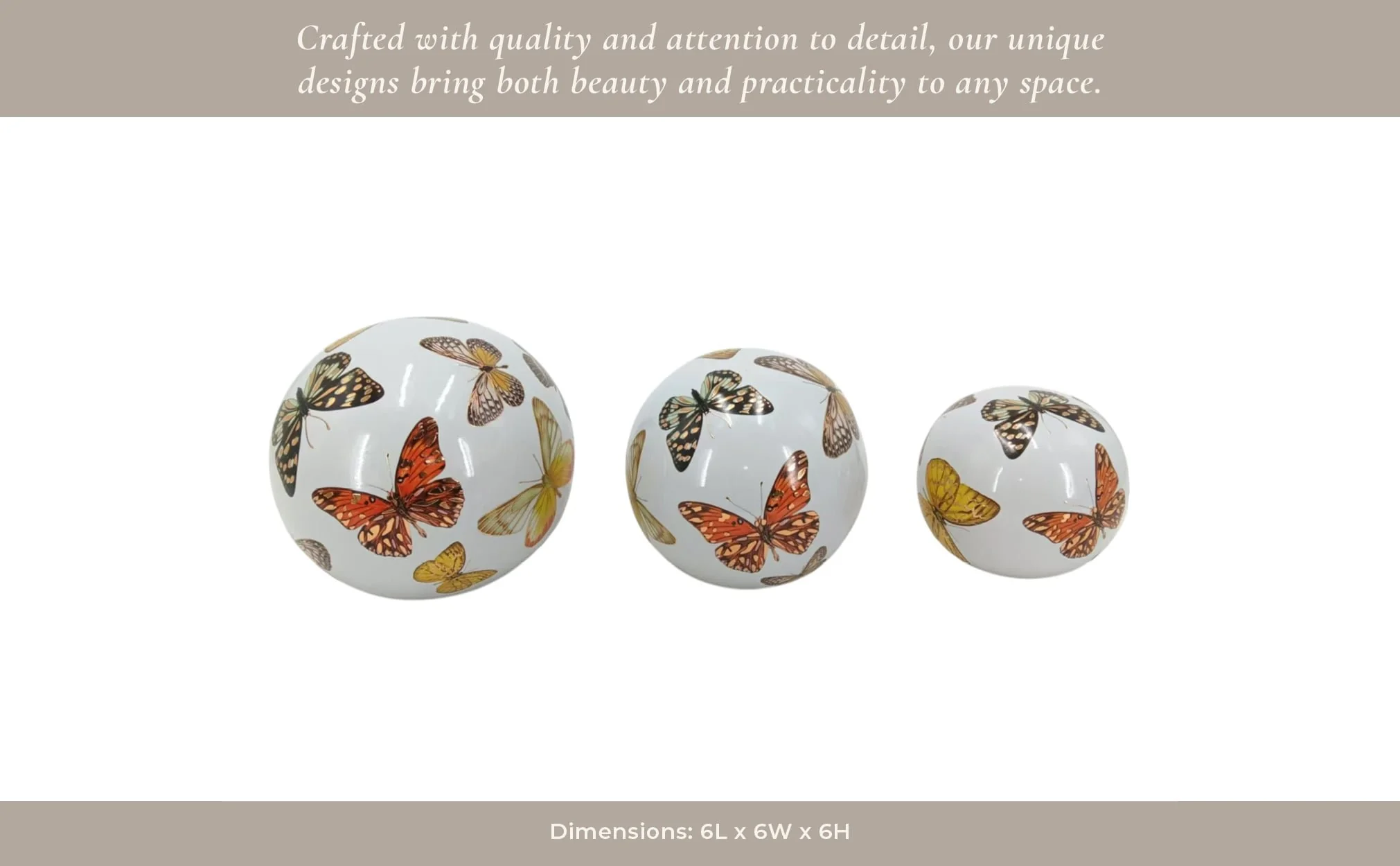 S/3 4/5/6" Butterfly Print Orbs, Multi - Image 10