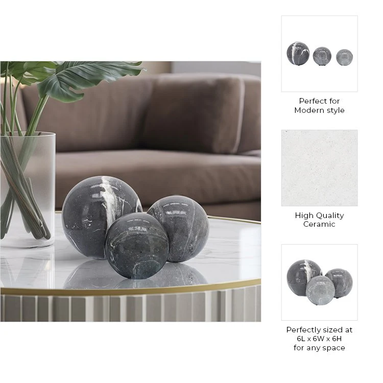 S/3 4/5/6" Marble Look Orbs, Black/wht - Image 7