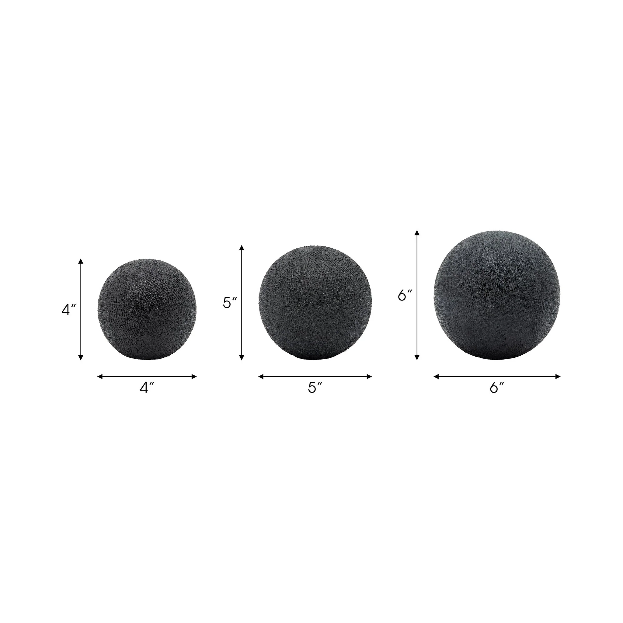 S/3  6/5/4" Beaded Orbs, Black - Image 5