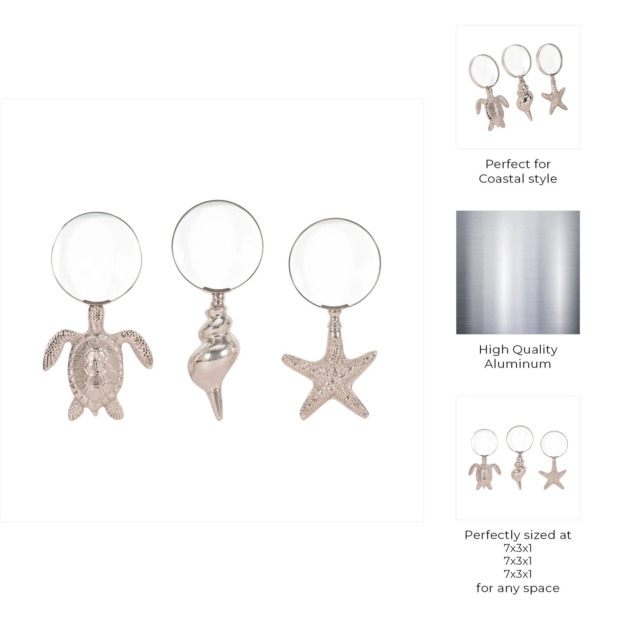 S/3 7" Coastal Icons Magnifying Glasses, Silver - Image 8