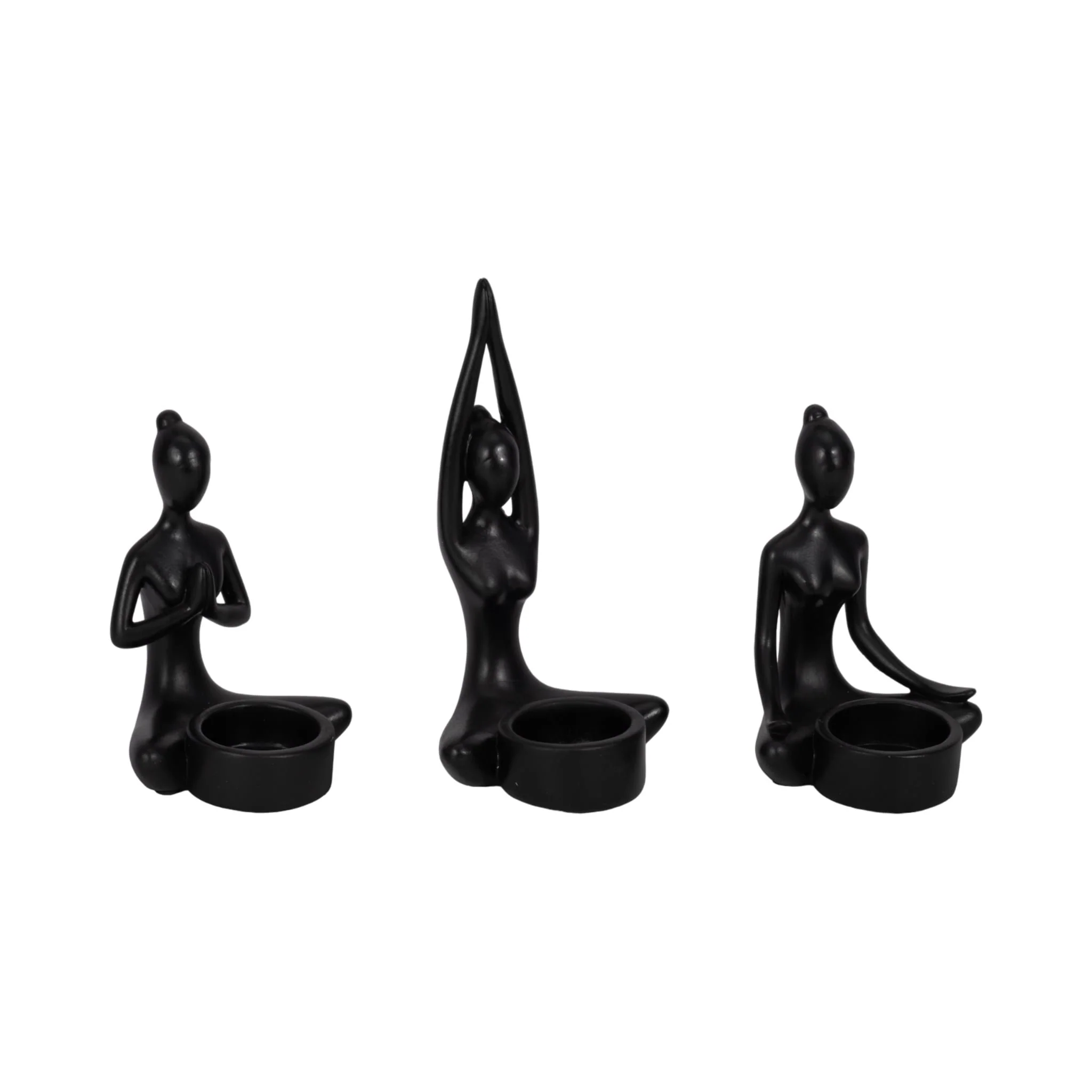 S/3, 7"h Resin Yoga Women Tealight Holder, Bk - Image 3