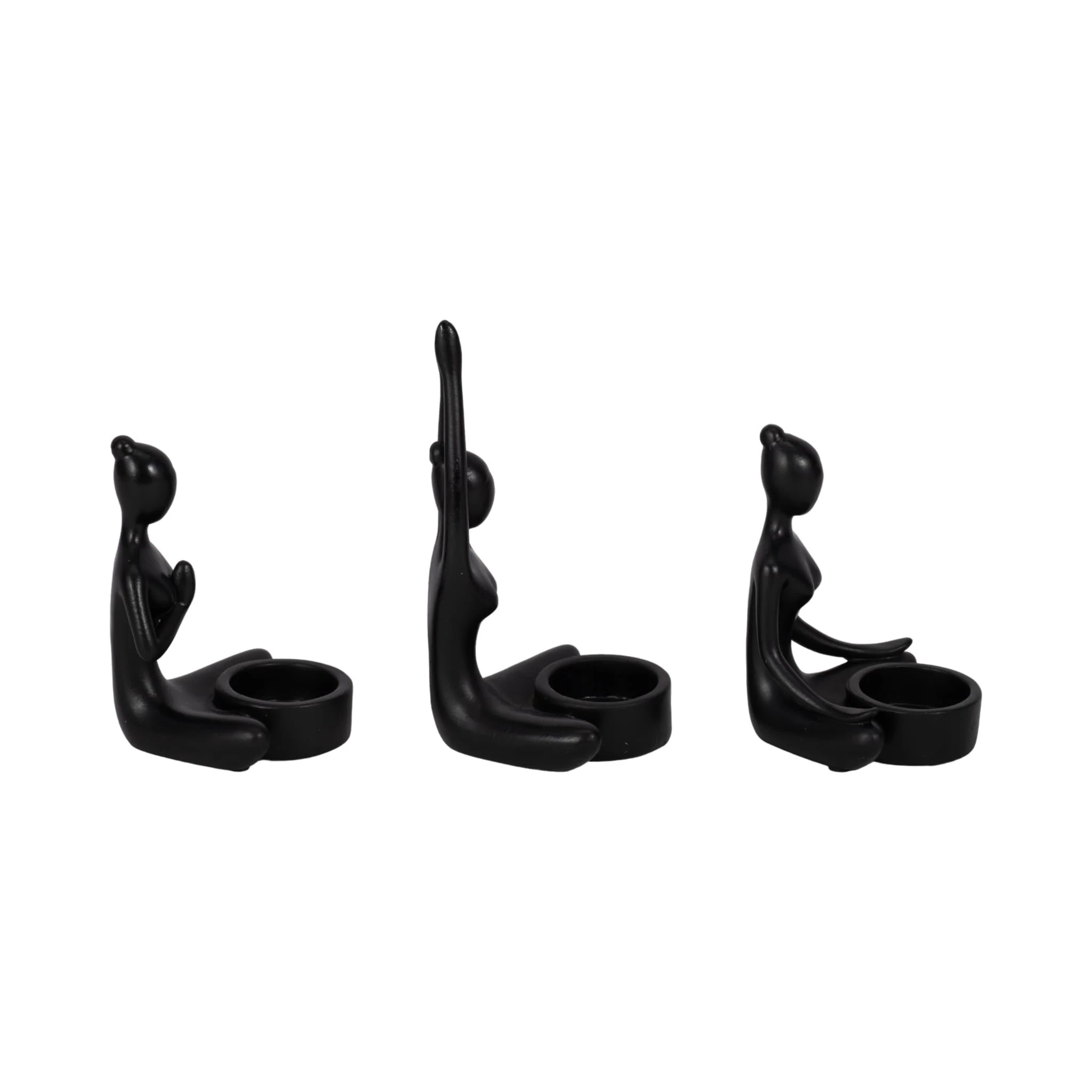 S/3, 7"h Resin Yoga Women Tealight Holder, Bk - Image 4