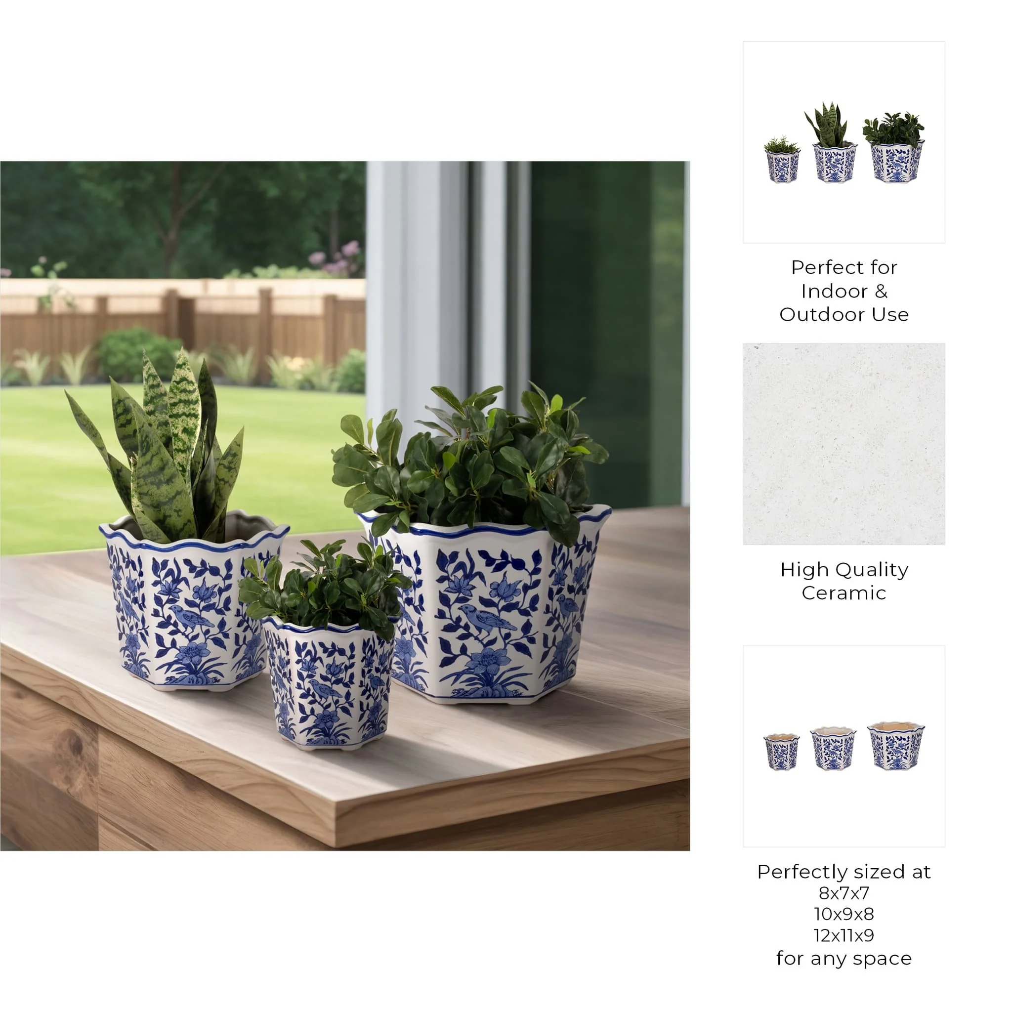 S/3 8/10/12" Chinoiserie Bird Planters, Blue/white - Image 7