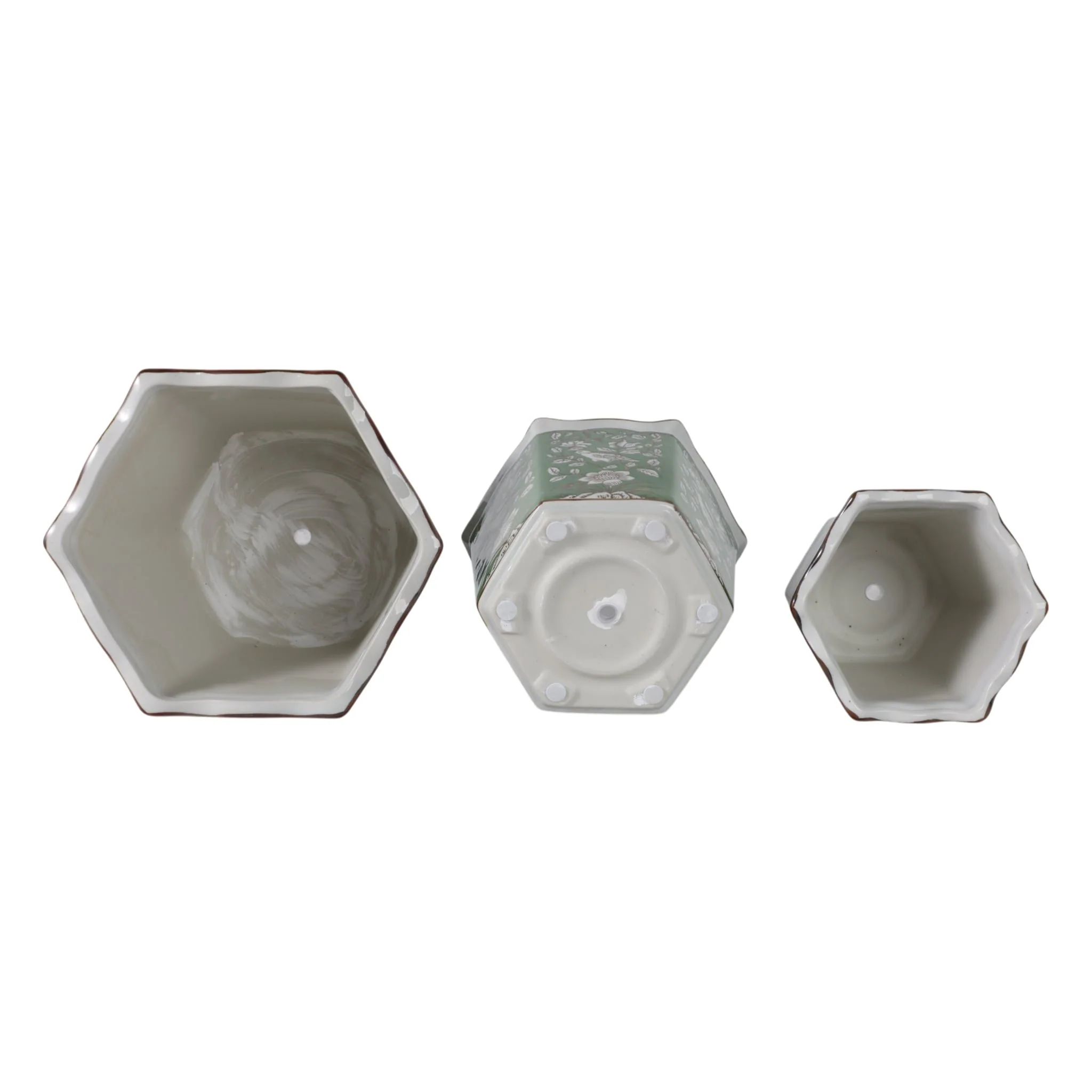 S/3 8/10/12" Chinoiserie Bird Planters, Green/whit - Image 7