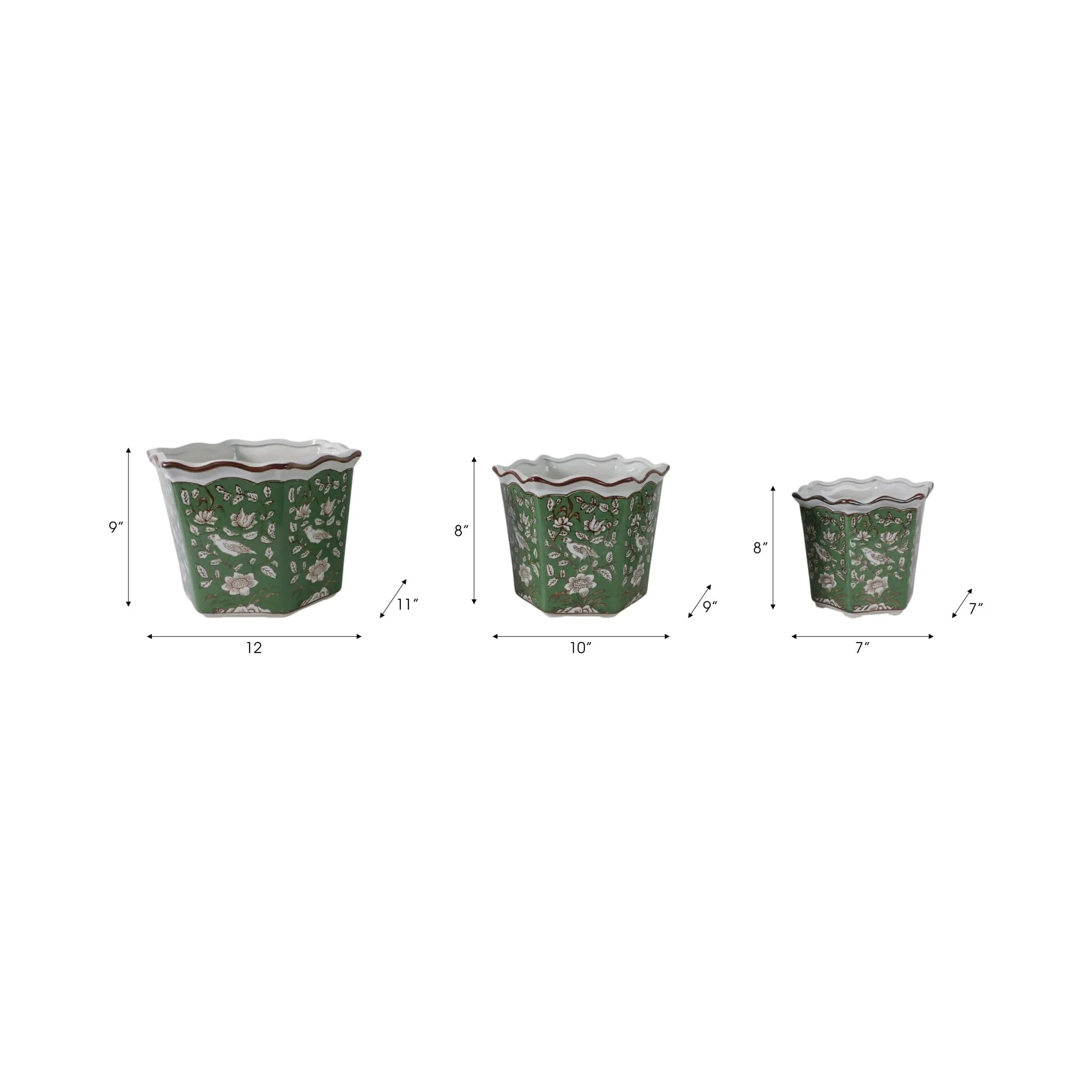S/3 8/10/12" Chinoiserie Bird Planters, Green/whit - Image 9