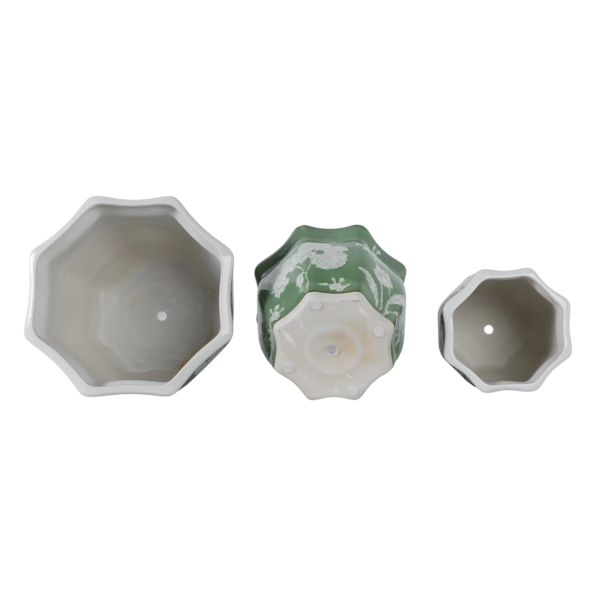 S/3 8/10/12"green/wht Floral Planters - Image 6