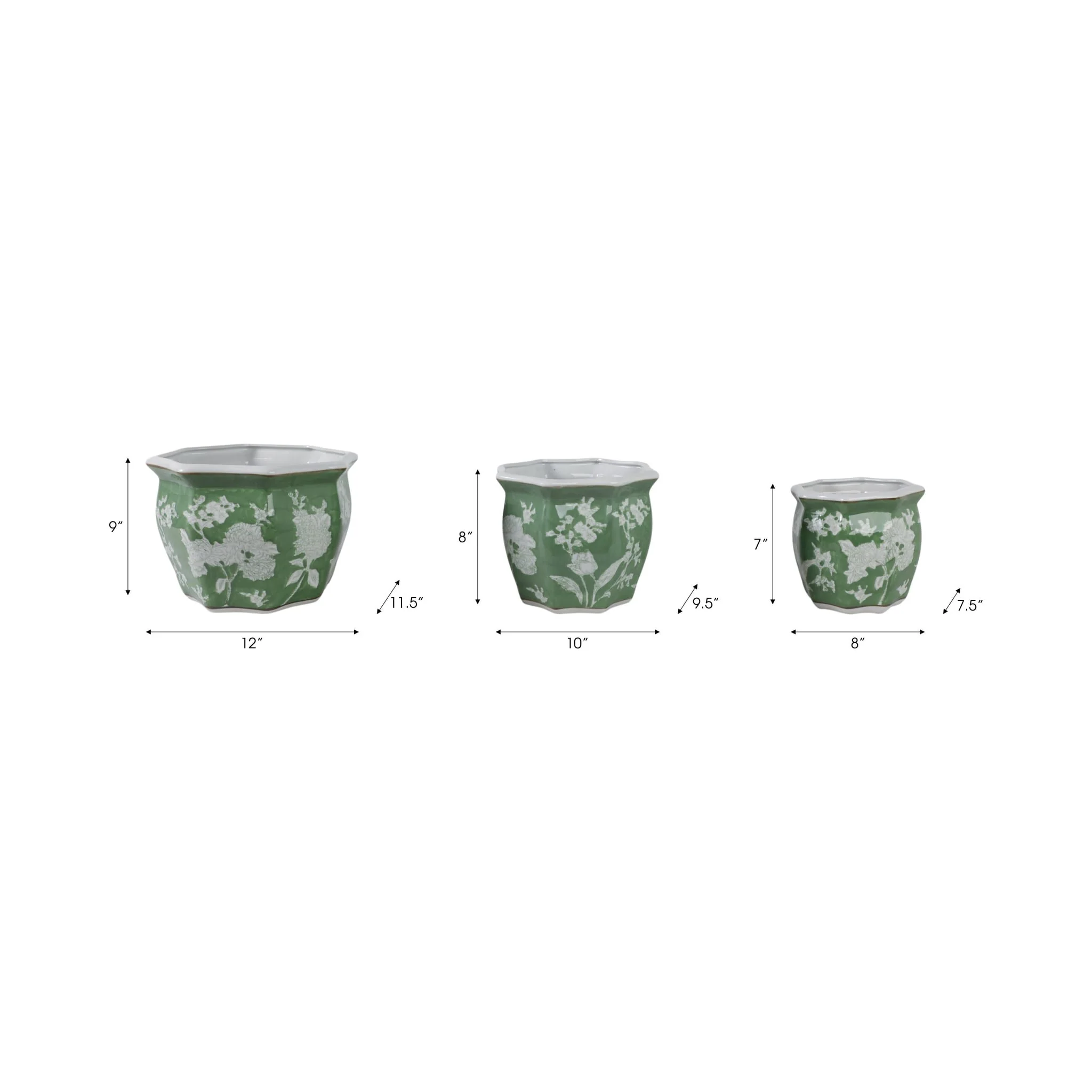 S/3 8/10/12"green/wht Floral Planters - Image 8