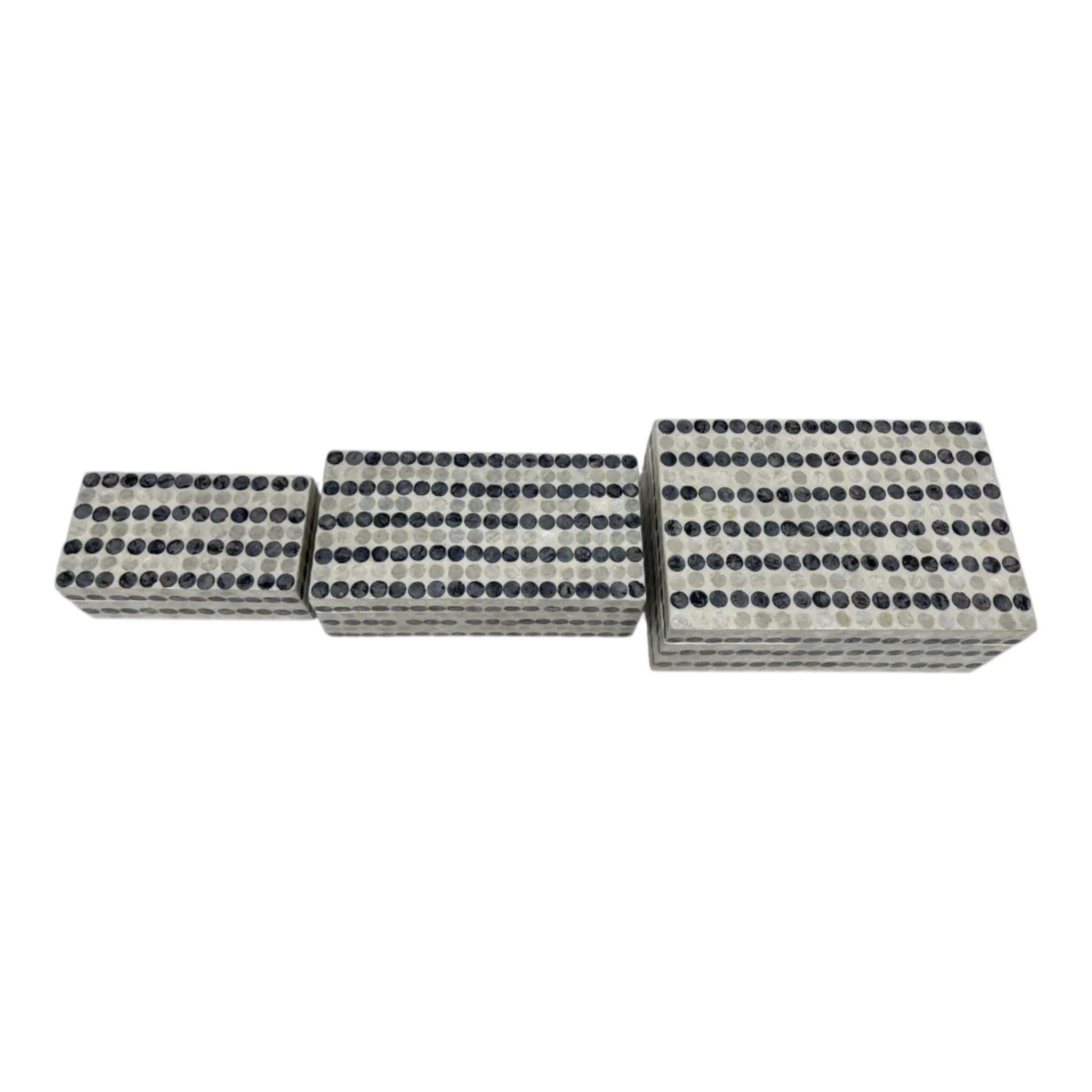 S/3 8/11/12" Capiz Dots Boxes, Ivory/blue - Image 2