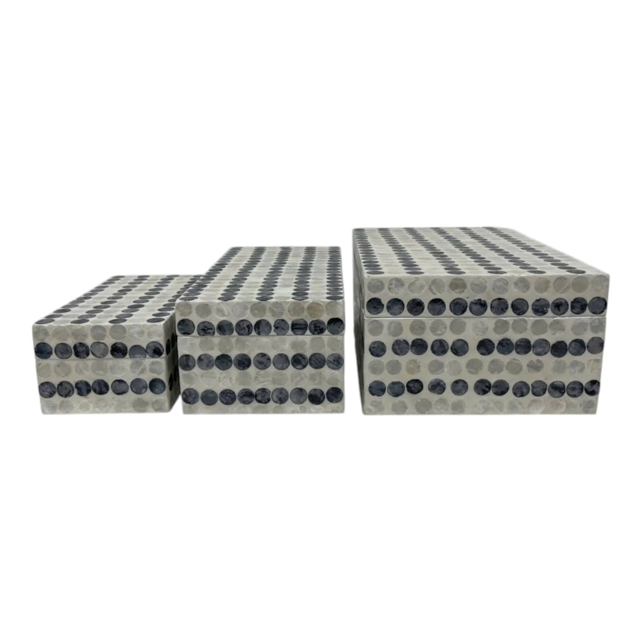 S/3 8/11/12" Capiz Dots Boxes, Ivory/blue - Image 4