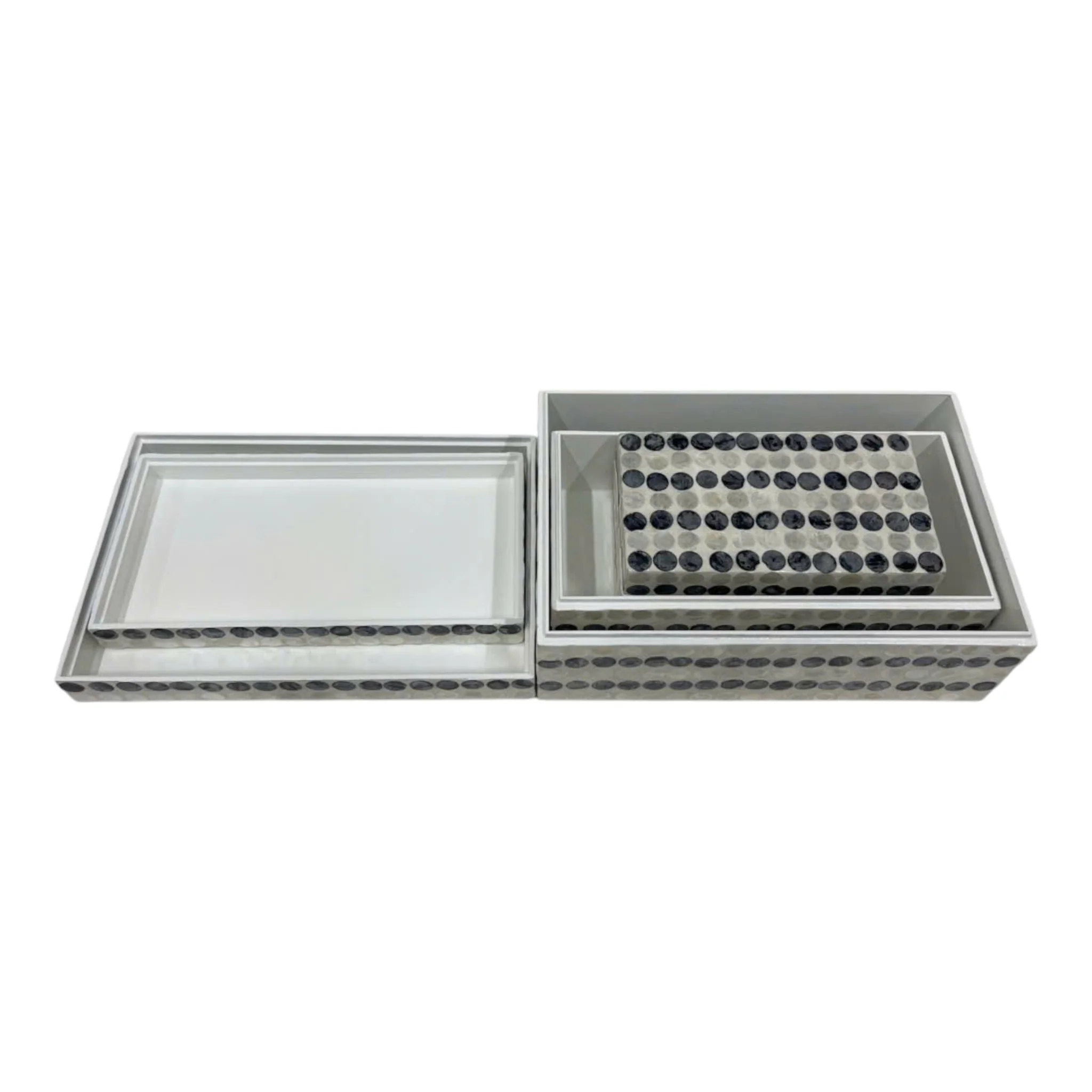 S/3 8/11/12" Capiz Dots Boxes, Ivory/blue - Image 5