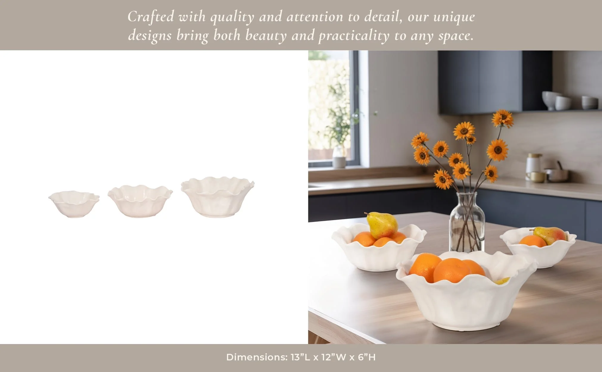 S/3 8/11/13" Petal Bowls, Ivory - Image 10