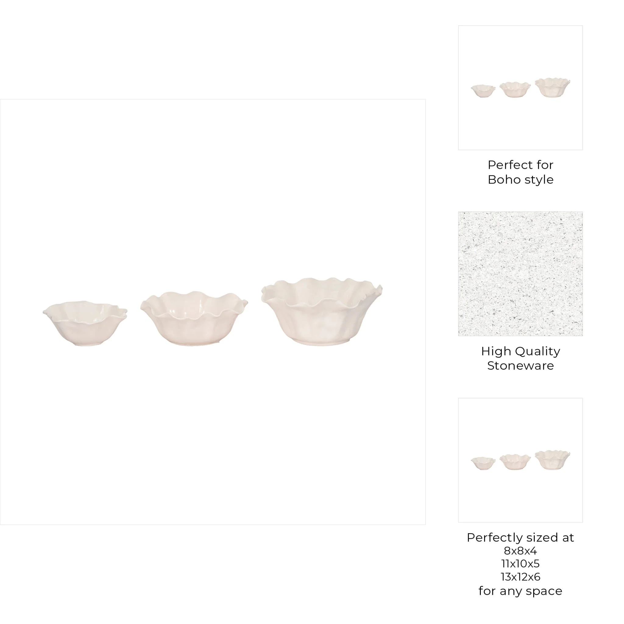 S/3 8/11/13" Petal Bowls, Ivory - Image 8
