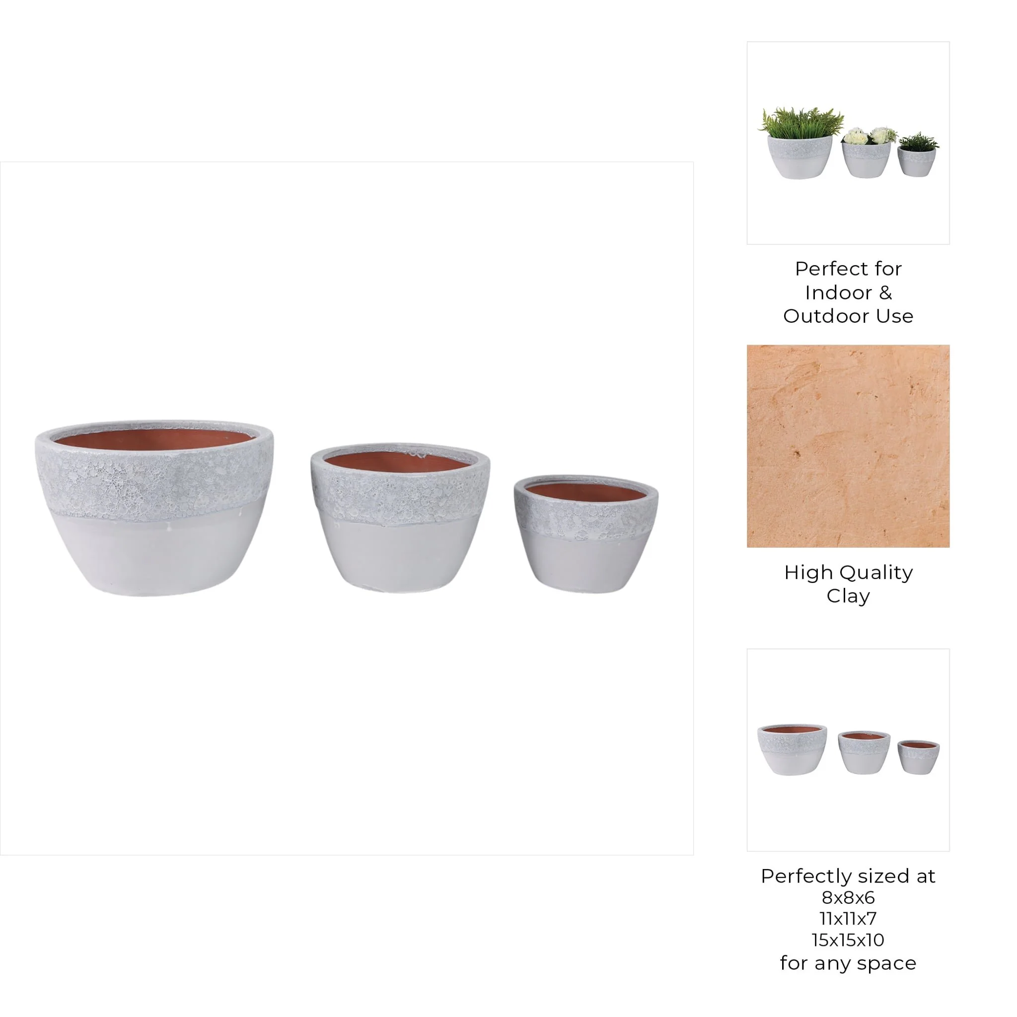 S/3 8/11/15" Lava & Glazed Ombre Planters, Ivory - Image 10