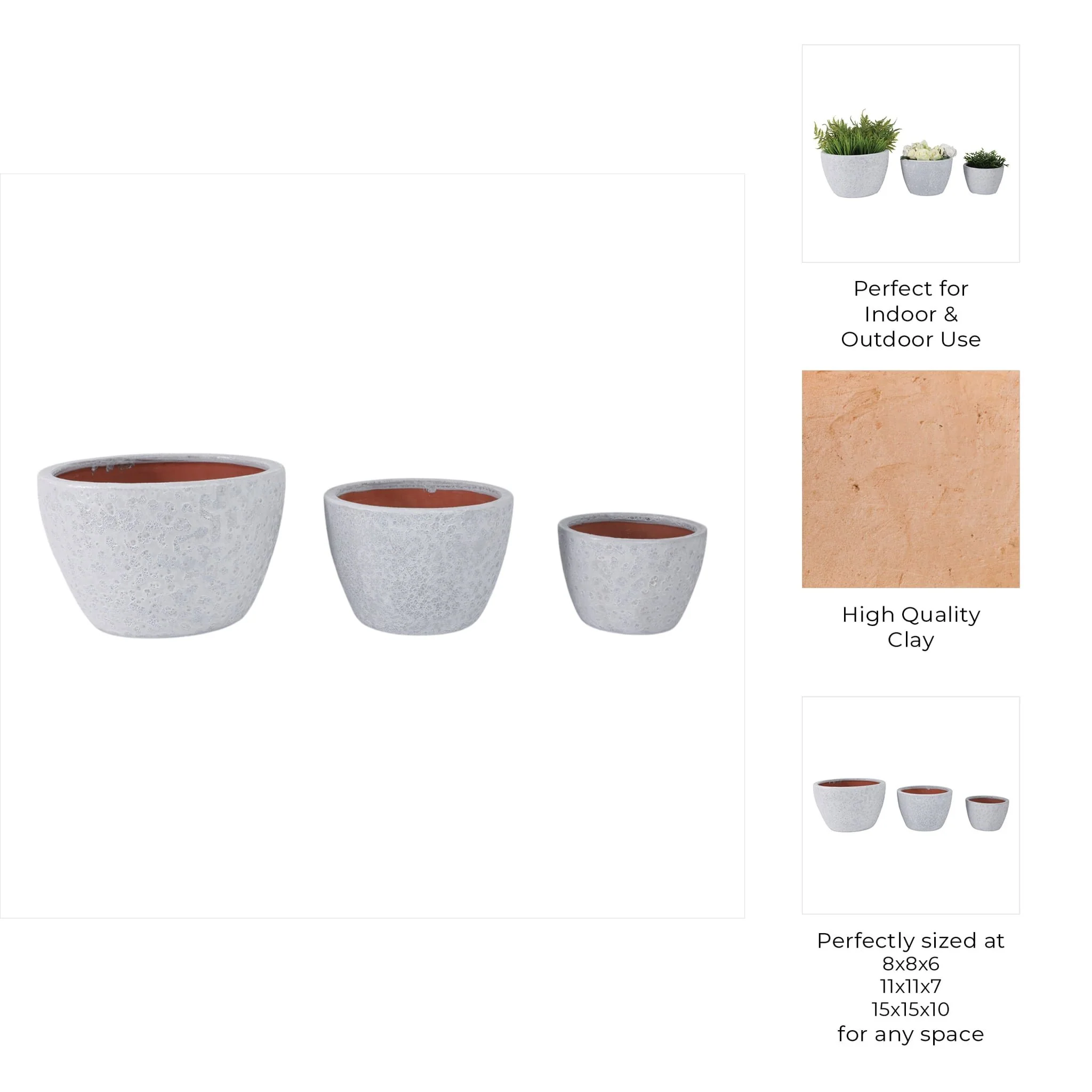 S/3 8/11/15" Lava Planters, White - Image 9