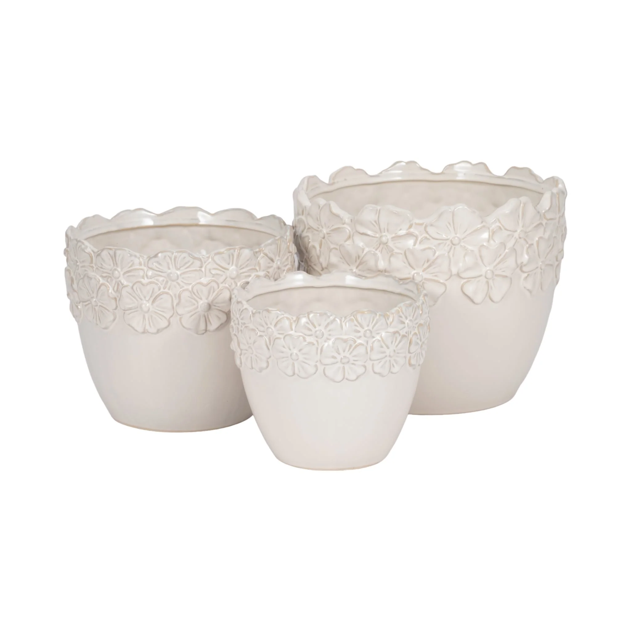 S/3 8/9/11" Floral Crown Planter, Ivory - Image 3