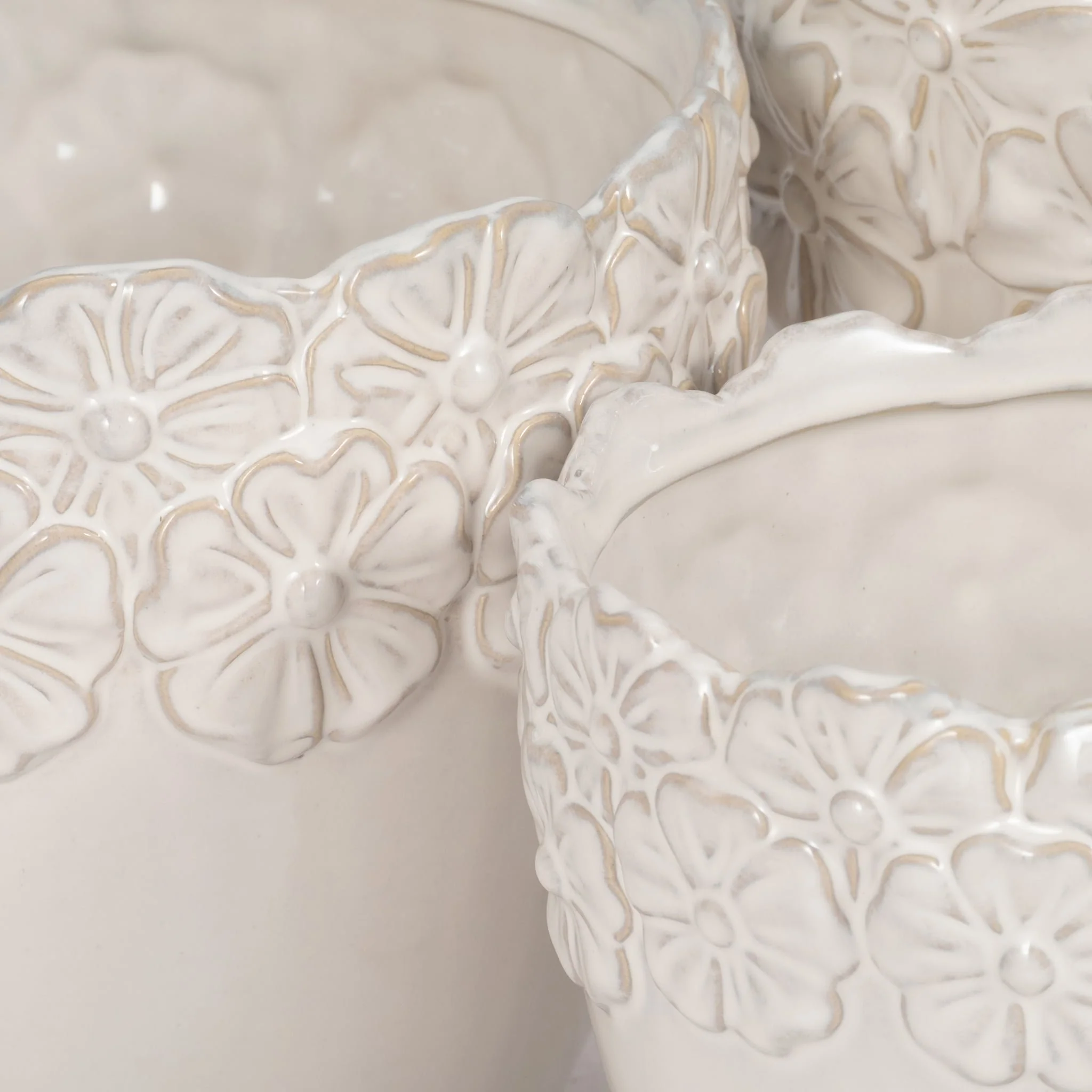 S/3 8/9/11" Floral Crown Planter, Ivory - Image 4