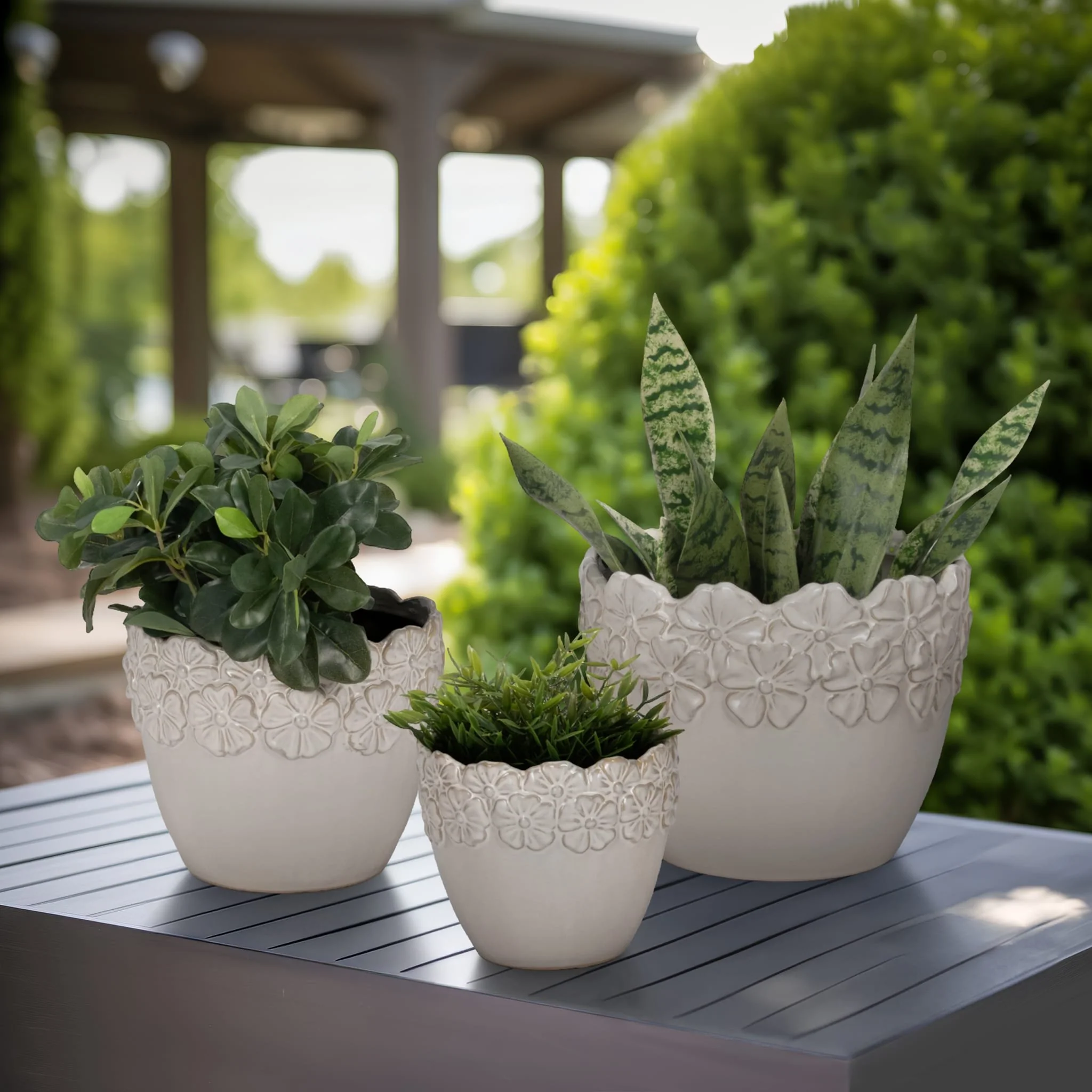 S/3 8/9/11" Floral Crown Planter, Ivory - Image 8
