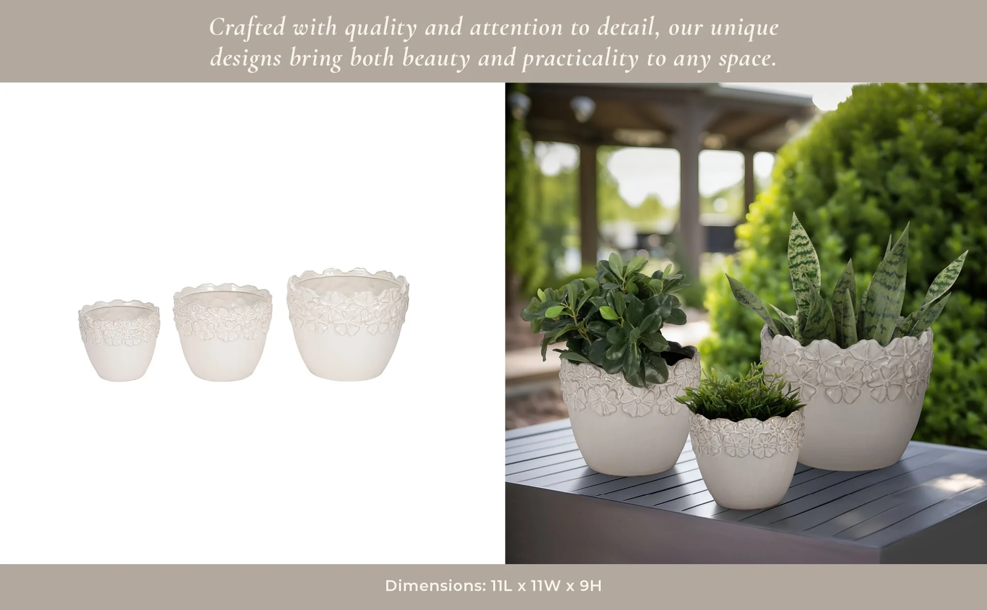S/3 8/9/11" Floral Crown Planter, Ivory - Image 9