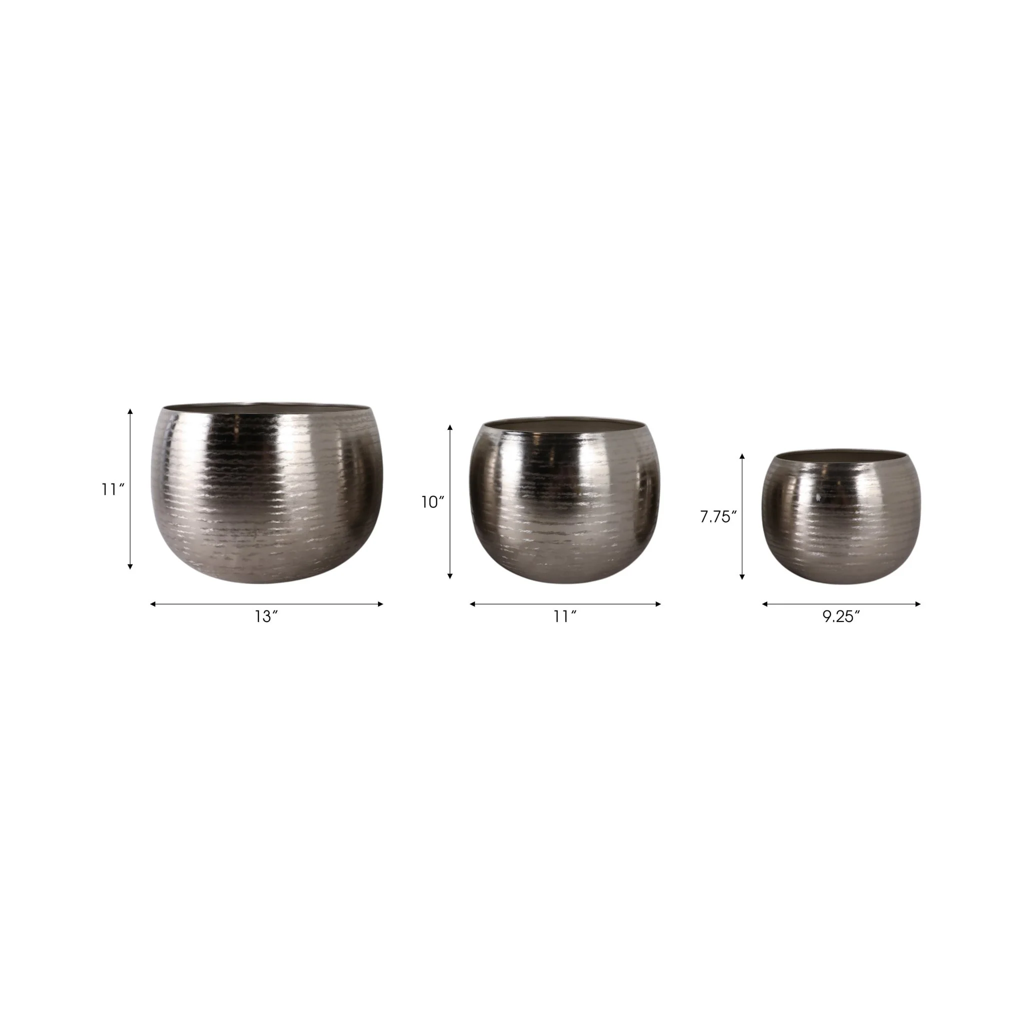 S/3 9/12/14" Hammered Metal Planters, Silver - Image 8